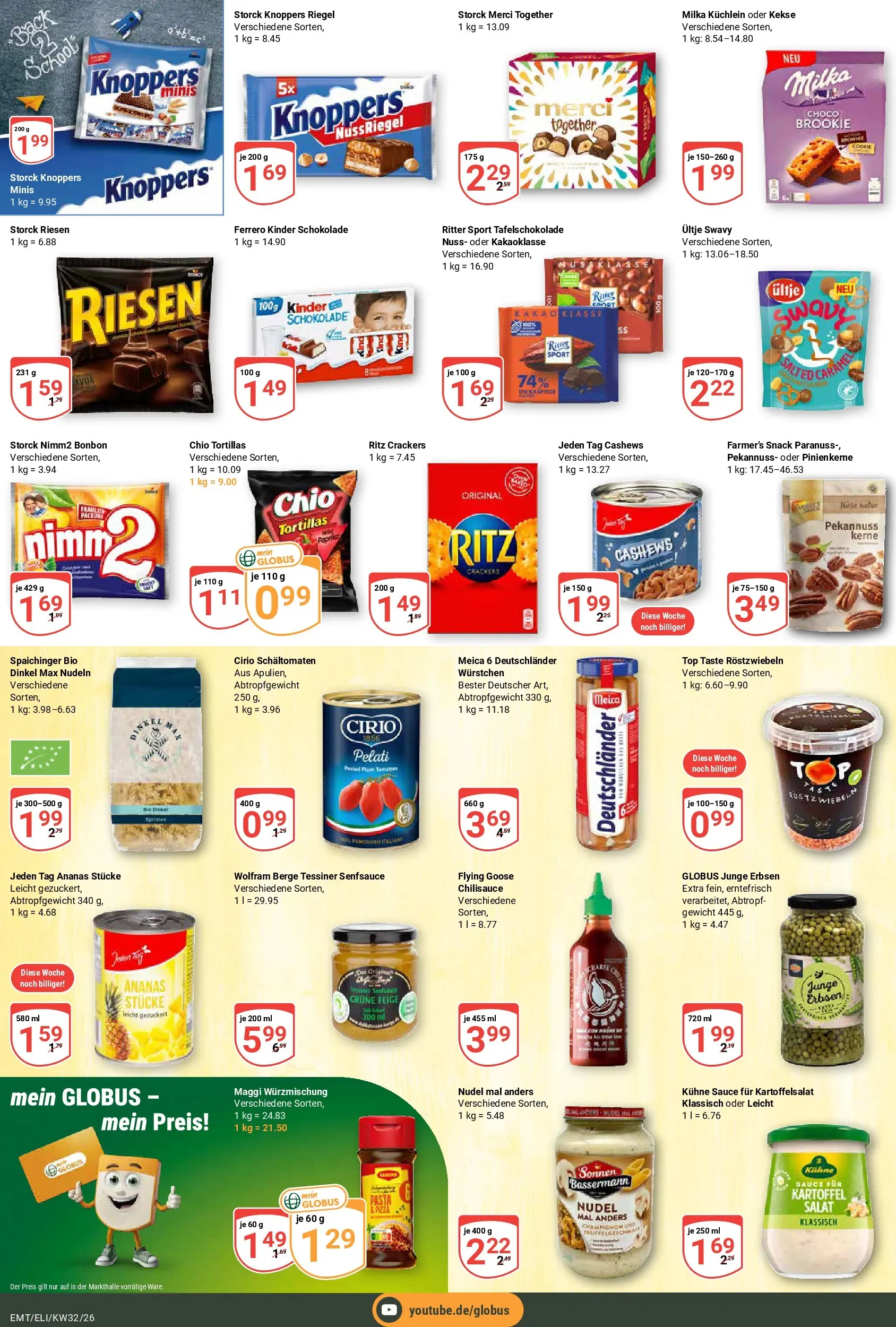 Globus Prospekt Mittelhausen (ab 03.08.2026) » Angebote online | Seite: 13 | Produkte: Schokolade, Milka, Knoppers, Pasta
