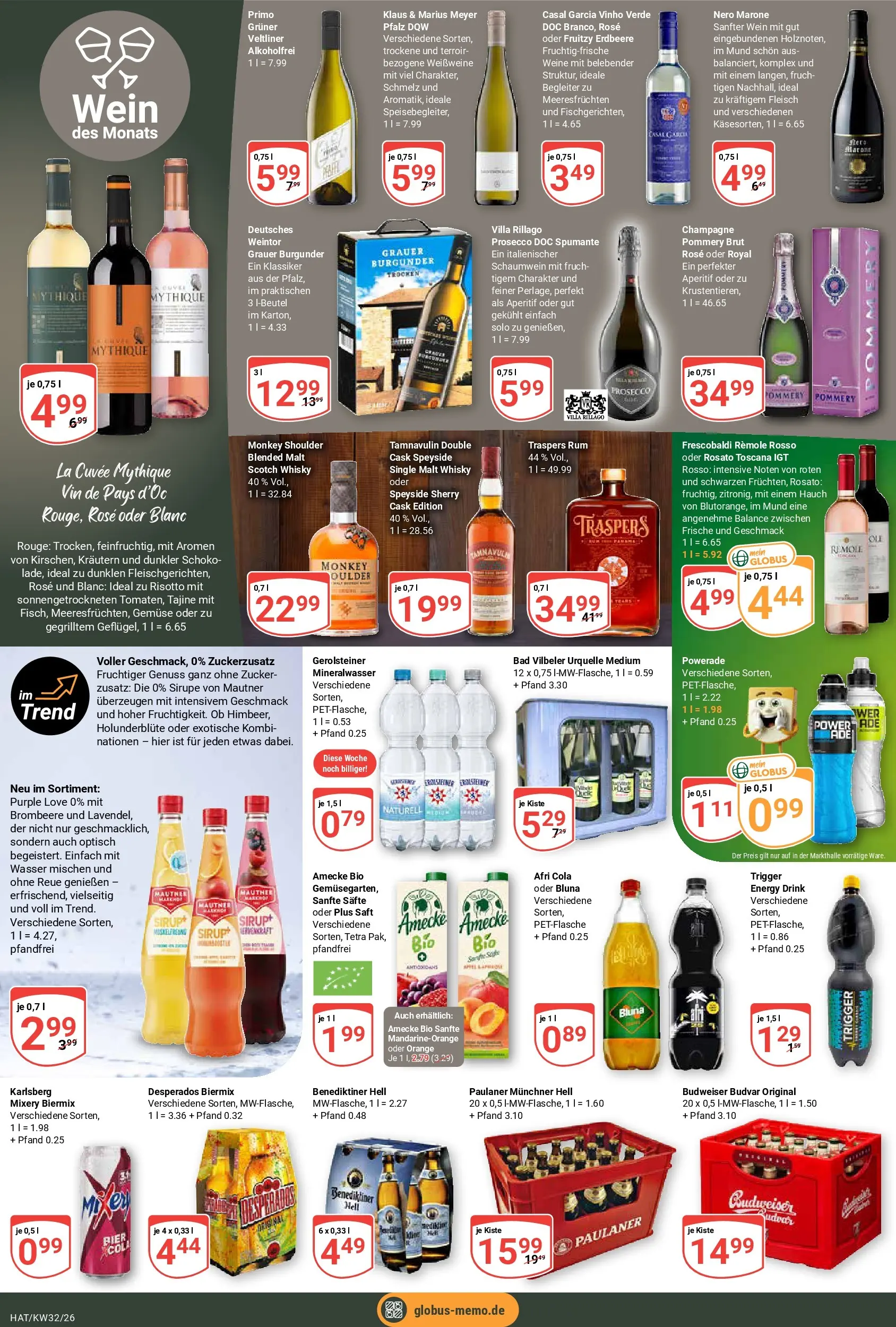 Globus Prospekt Hattersheim (ab 03.08.2026) » Angebote online | Seite: 18 | Produkte: Rum, Sirup, Benediktiner hell, Fleisch