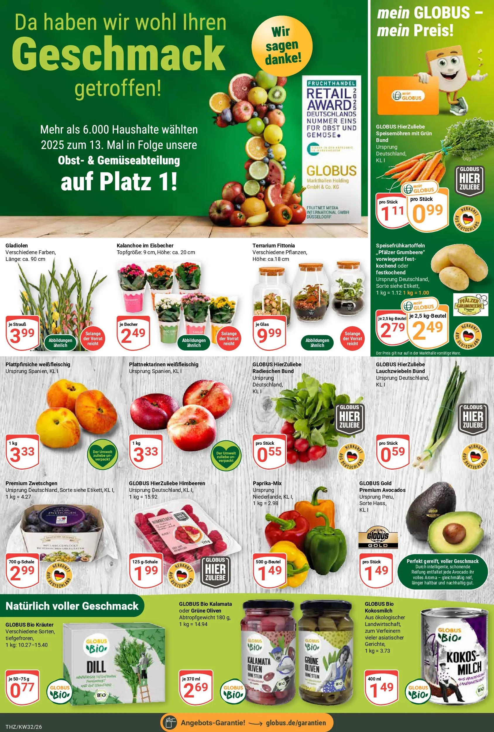 Globus Prospekt Zeitz (ab 03.08.2026) » Angebote online | Seite: 6 | Produkte: Milch, Zwetschgen, Gemüse, Obst