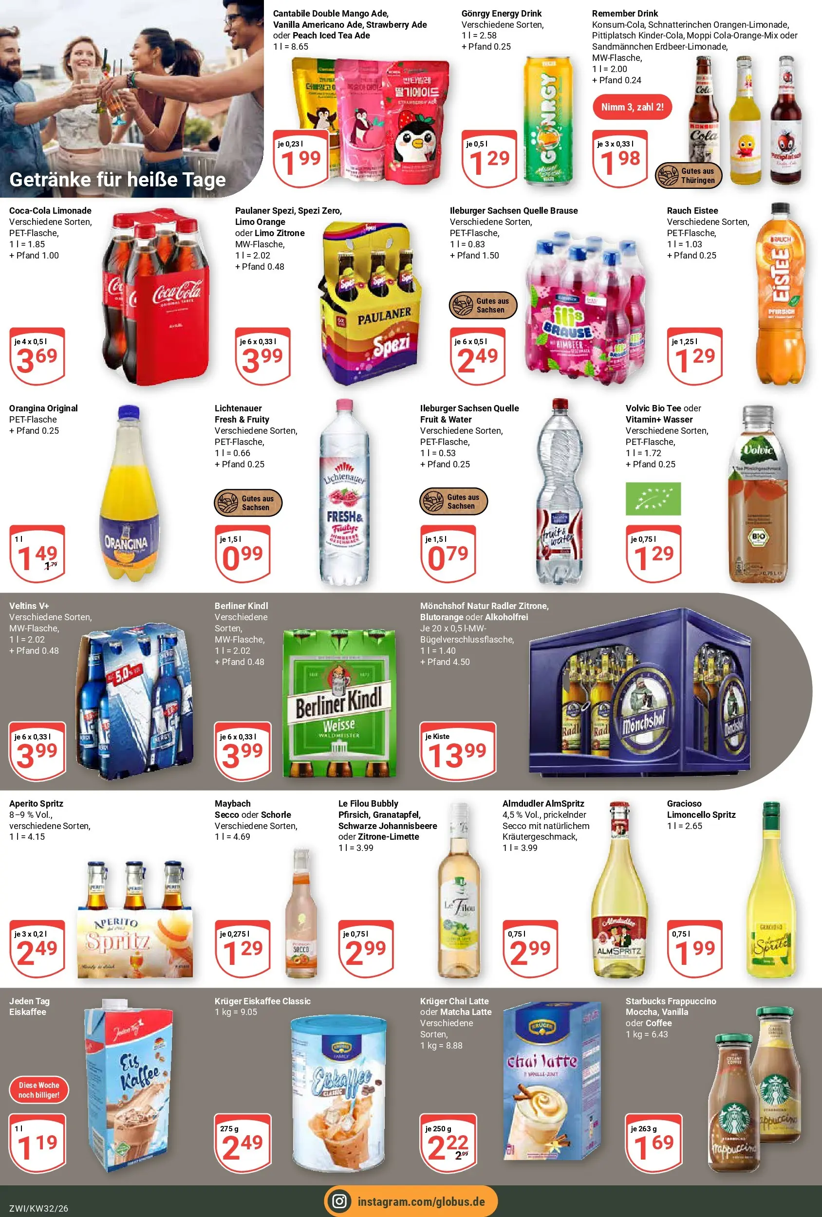 Globus Prospekt Zwickau (ab 03.08.2026) » Angebote online | Seite: 18 | Produkte: Cola, Starbucks, Radler, Volvic