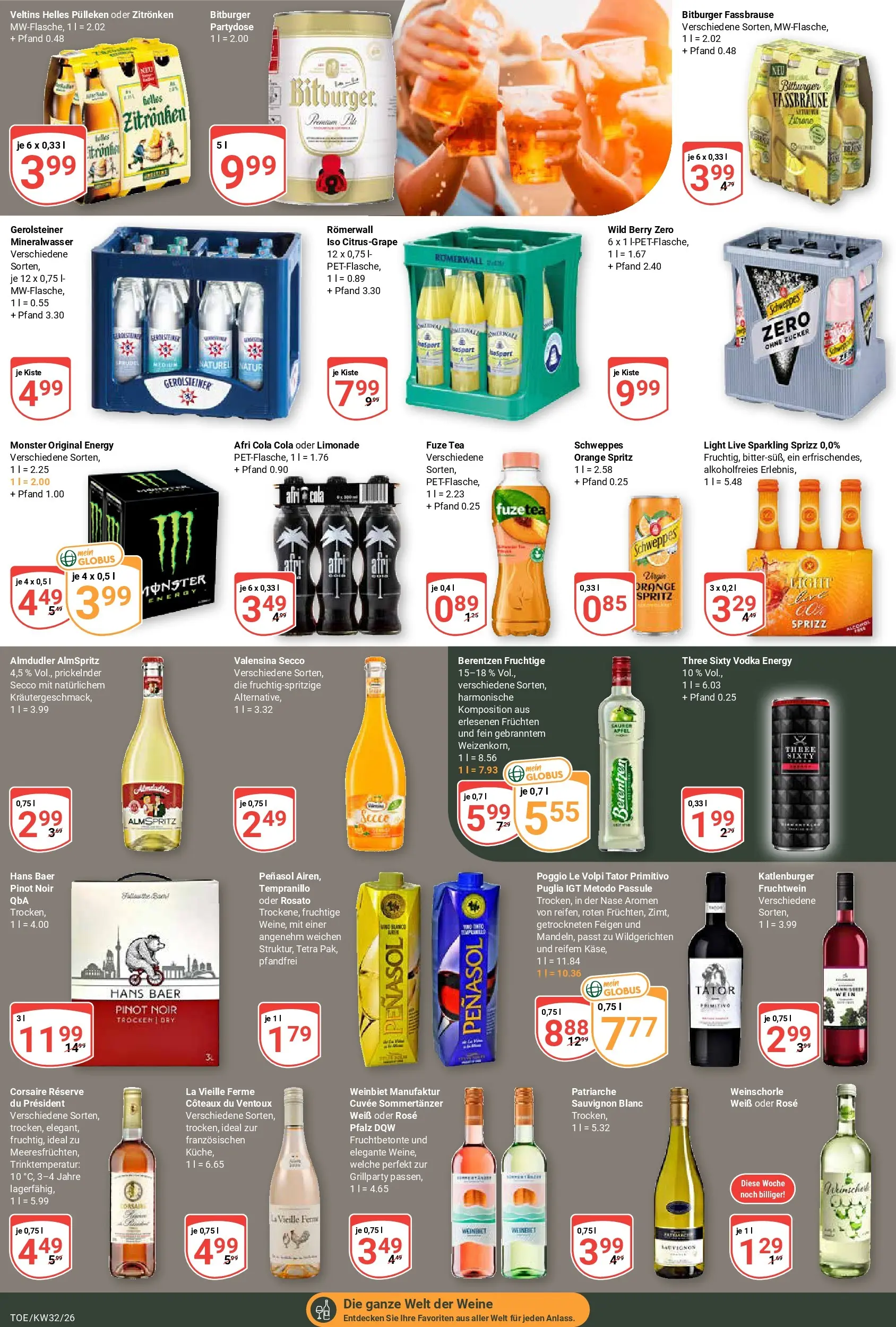Globus Prospekt Tönisvorst (ab 03.08.2026) » Angebote online | Seite: 17 | Produkte: Helles pulleken, Bitburger, Monster, Zucker
