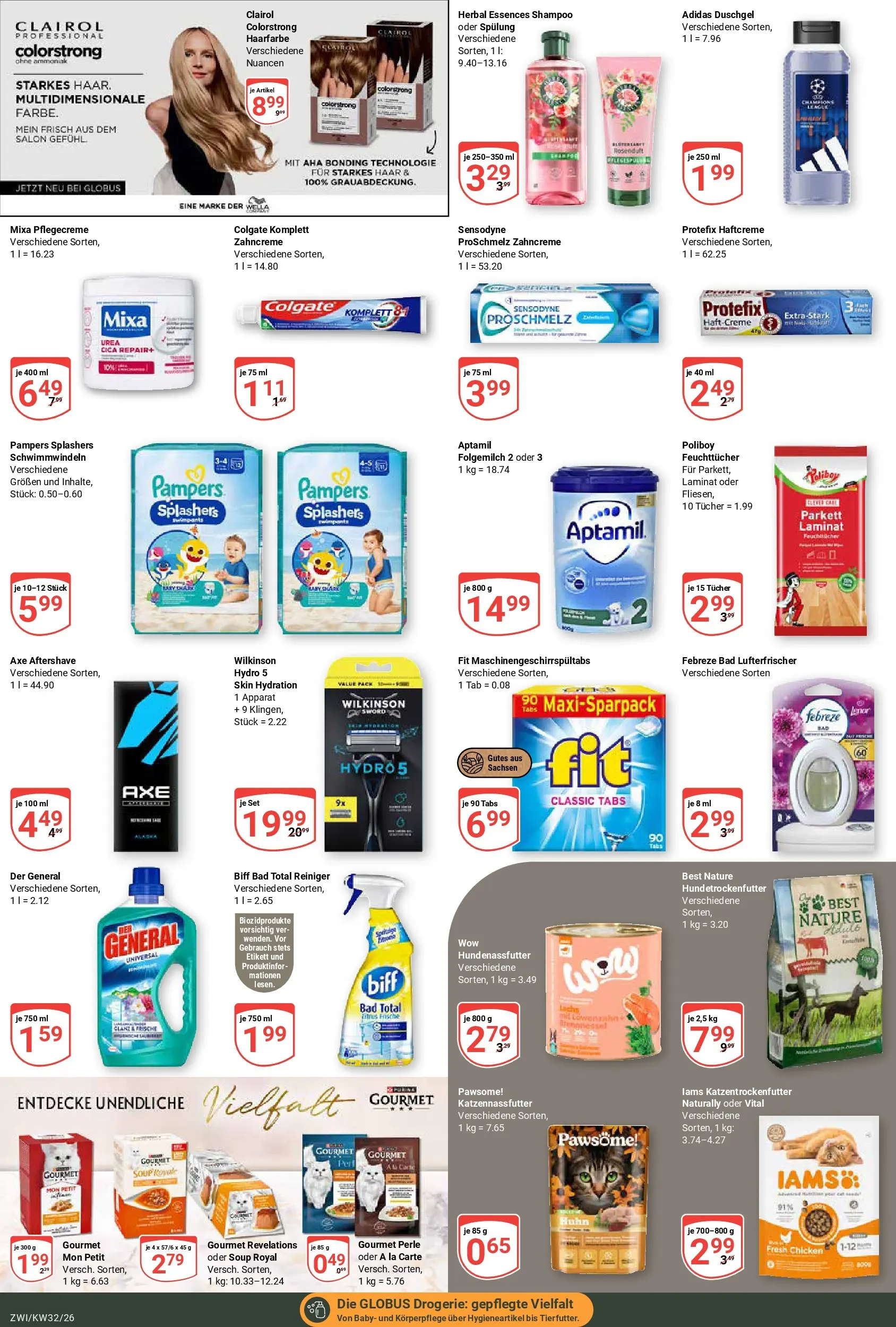 Globus Prospekt Zwickau (ab 03.08.2026) » Angebote online | Seite: 23 | Produkte: Pampers, Shampoo, Spülung, Haarfarbe