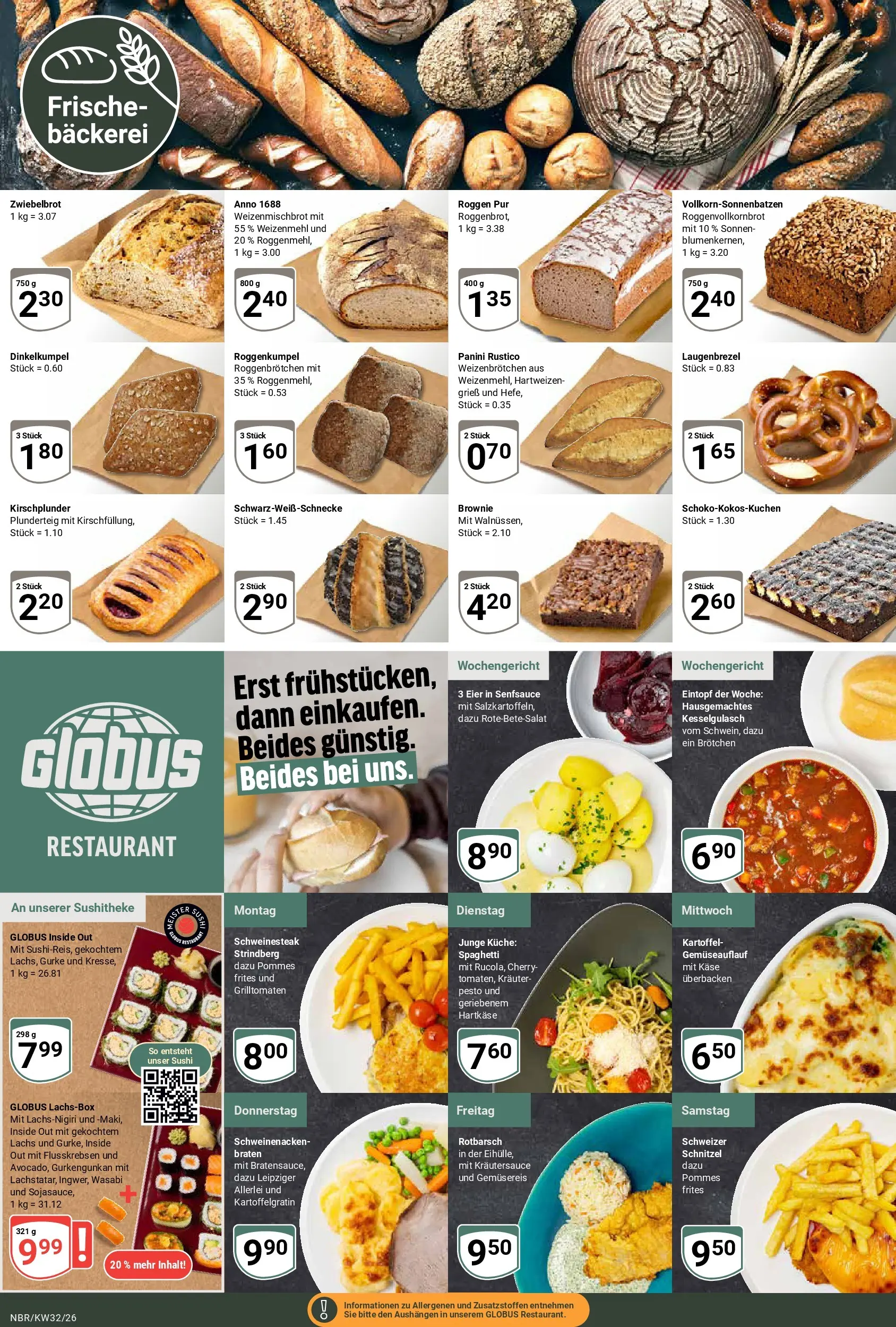 Globus Prospekt Neubrandenburg (ab 03.08.2026) » Angebote online | Seite: 6 | Produkte: Bäckerei, Schweinenacken, Weizenmehl, Lachs
