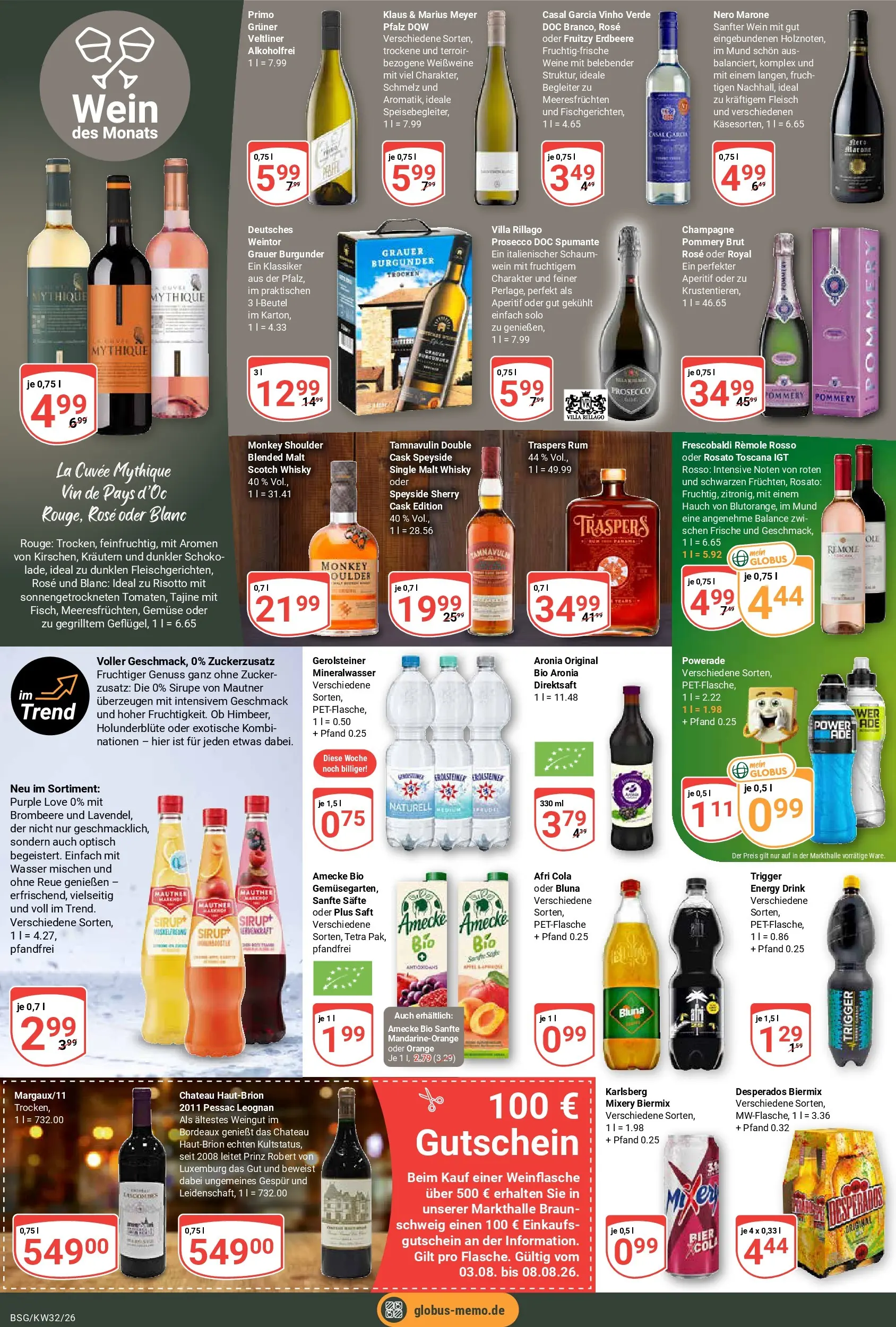 Globus Prospekt Braunschweig (ab 03.08.2026) » Angebote online | Seite: 20 | Produkte: Energy, Mineralwasser, Saft, Wein