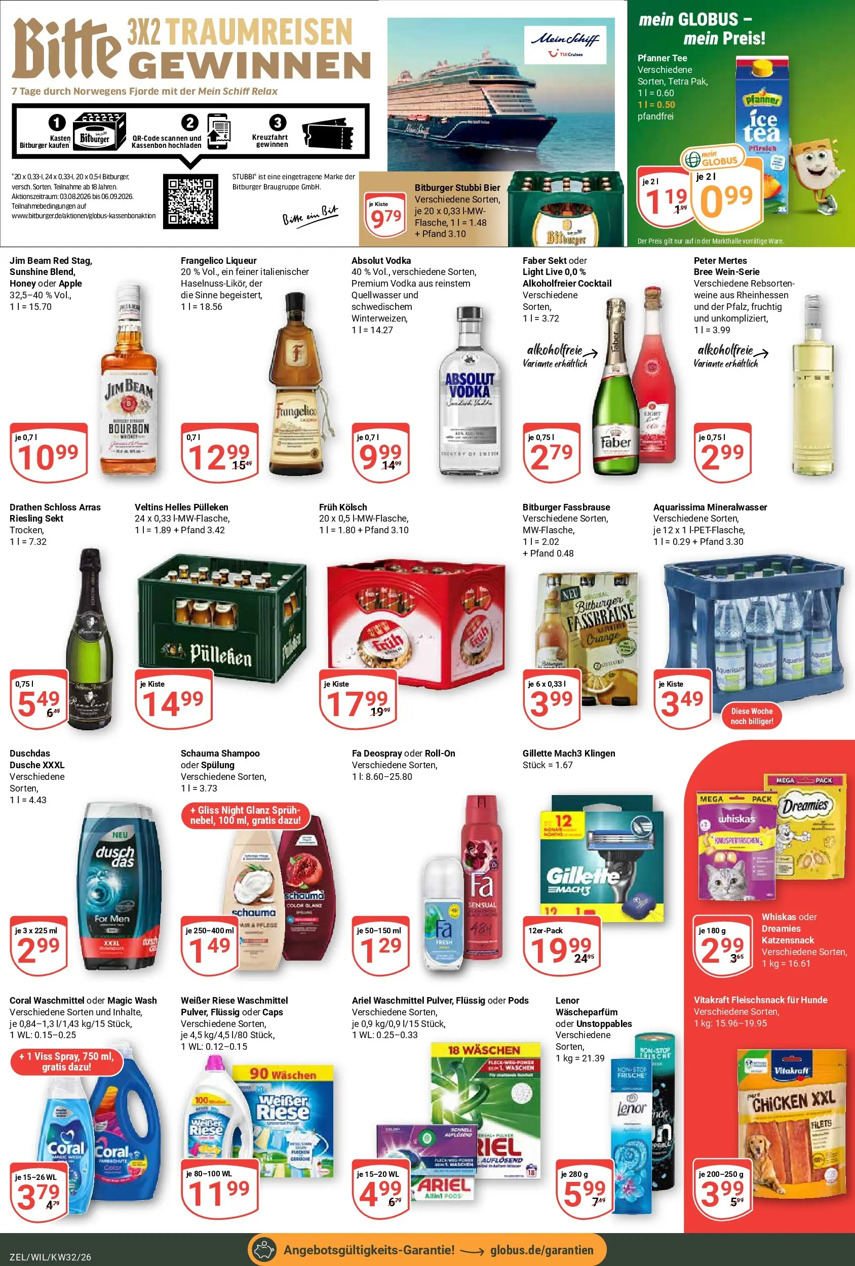 Globus Prospekt Wittlich (ab 03.08.2026) » Angebote online | Seite: 9 | Produkte: Helles pulleken, Bitburger, Coral waschmittel, Bourbon