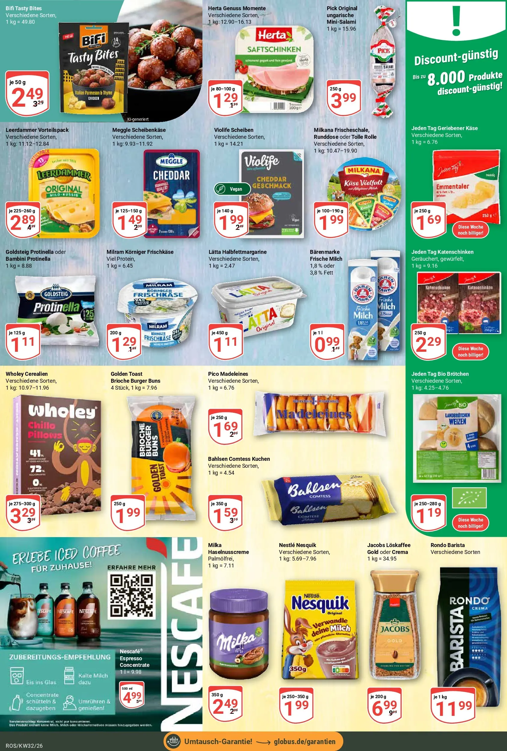 Globus Prospekt Lambrechtshagen (ab 03.08.2026) » Angebote online | Seite: 11 | Produkte: Milram, Kuchen, Eis, Frischkase