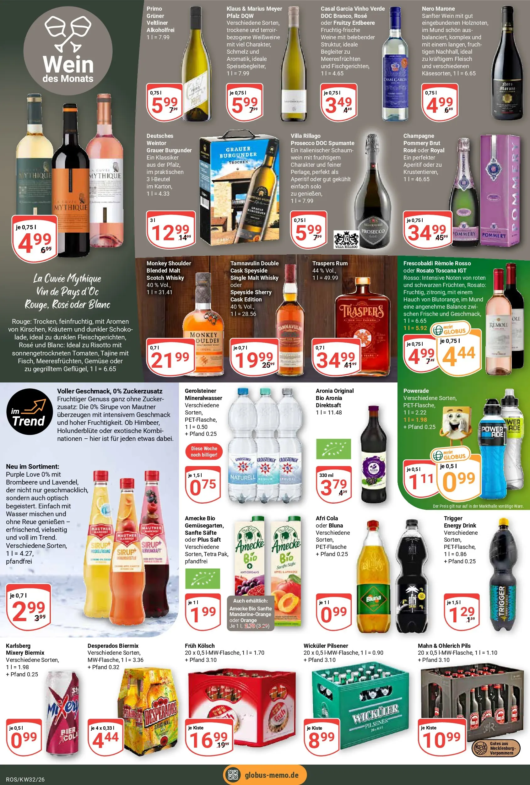 Globus Prospekt Lambrechtshagen (ab 03.08.2026) » Angebote online | Seite: 18 | Produkte: Rouge, Mineralwasser, Saft, Fleisch