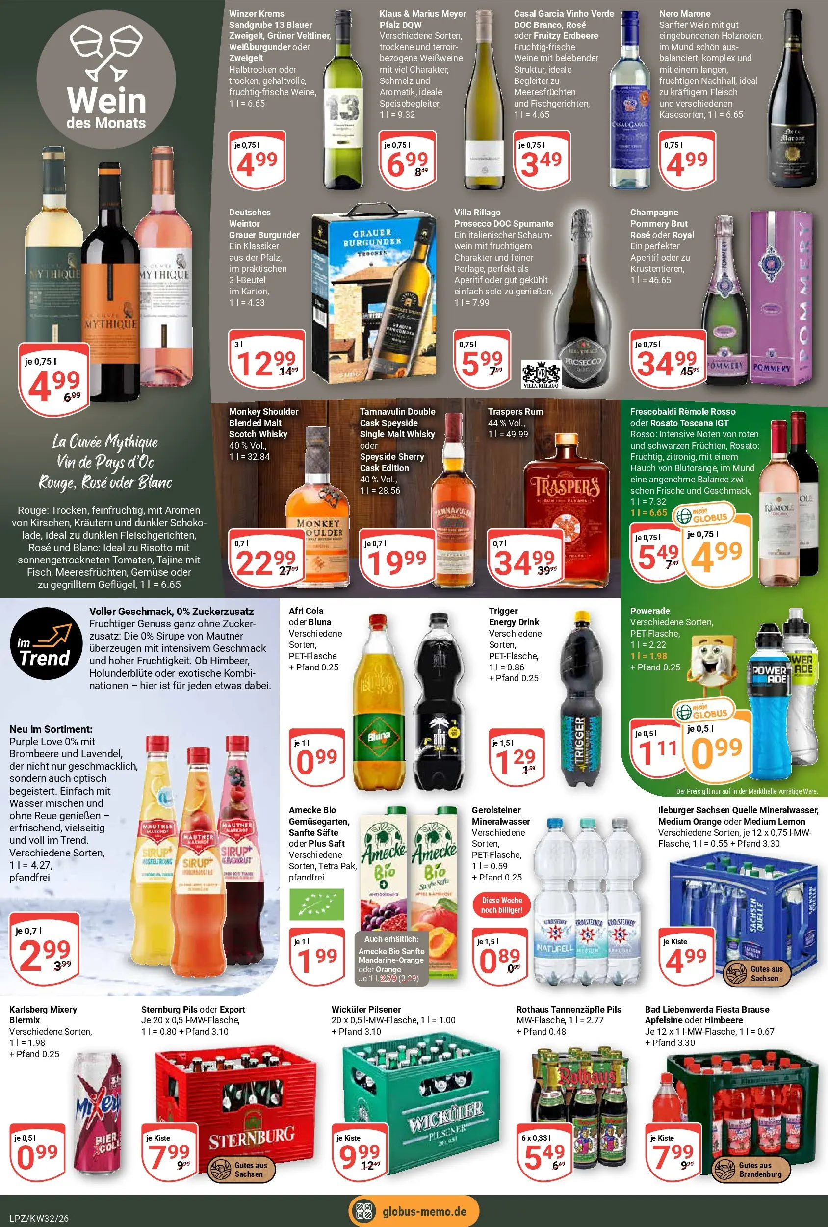 Globus Prospekt Leipzig (ab 03.08.2026) » Angebote online | Seite: 23 | Produkte: Rum, Mineralwasser, Prosecco, Gerolsteiner