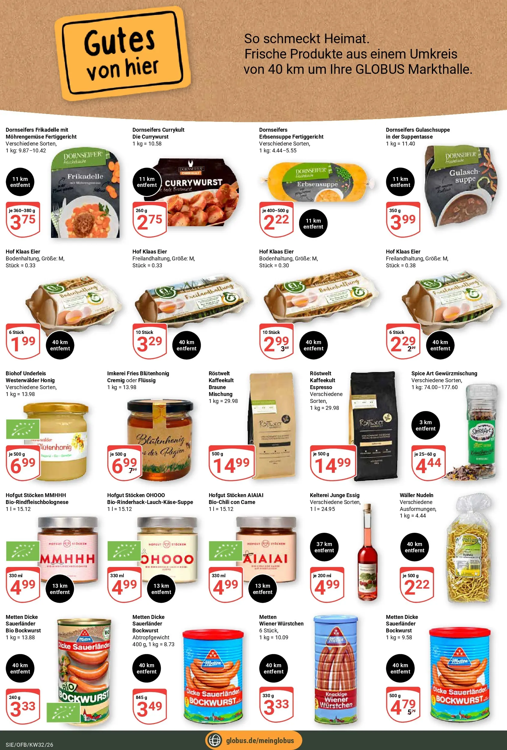 Globus Prospekt Siegen (ab 03.08.2026) » Angebote online | Seite: 22 | Produkte: Eier, Essig, Gulasch, Nudeln