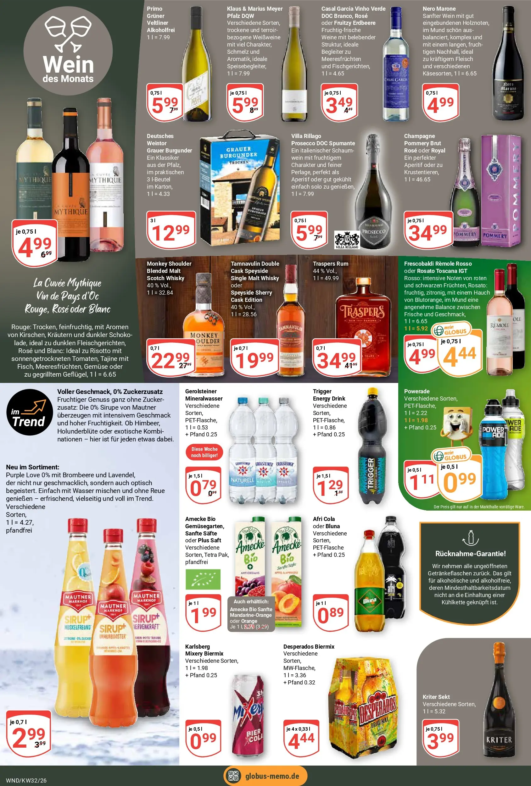 Globus Prospekt St. Wendel (ab 03.08.2026) » Angebote online | Seite: 22 | Produkte: Whisky, Sekt, Rum, Saft