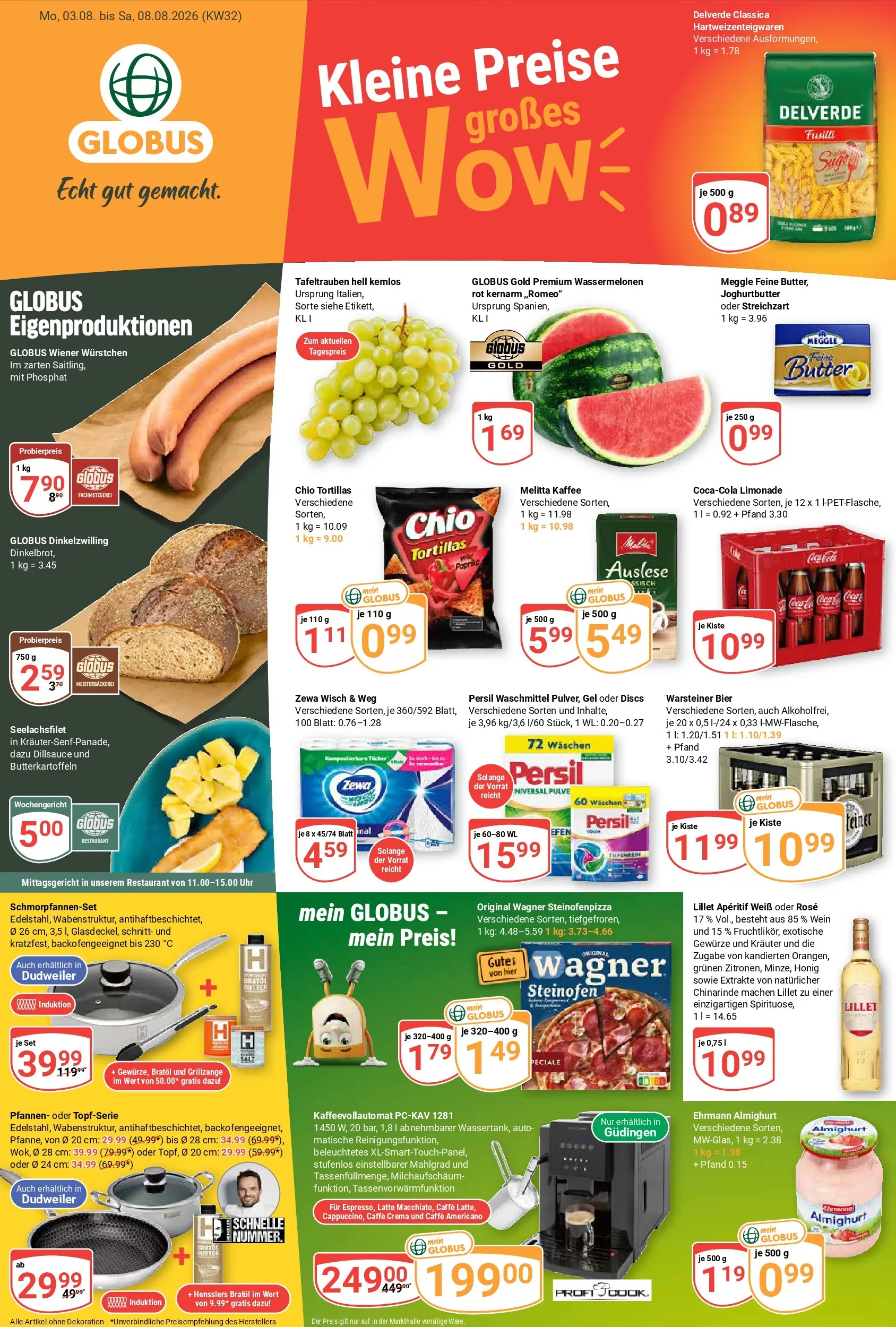 Globus Prospekt Saarbrücken-Dudweiler (ab 03.08.2026) » Angebote online | Seite: 8 | Produkte: Cola, Butter, Warsteiner, Kaffeevollautomat