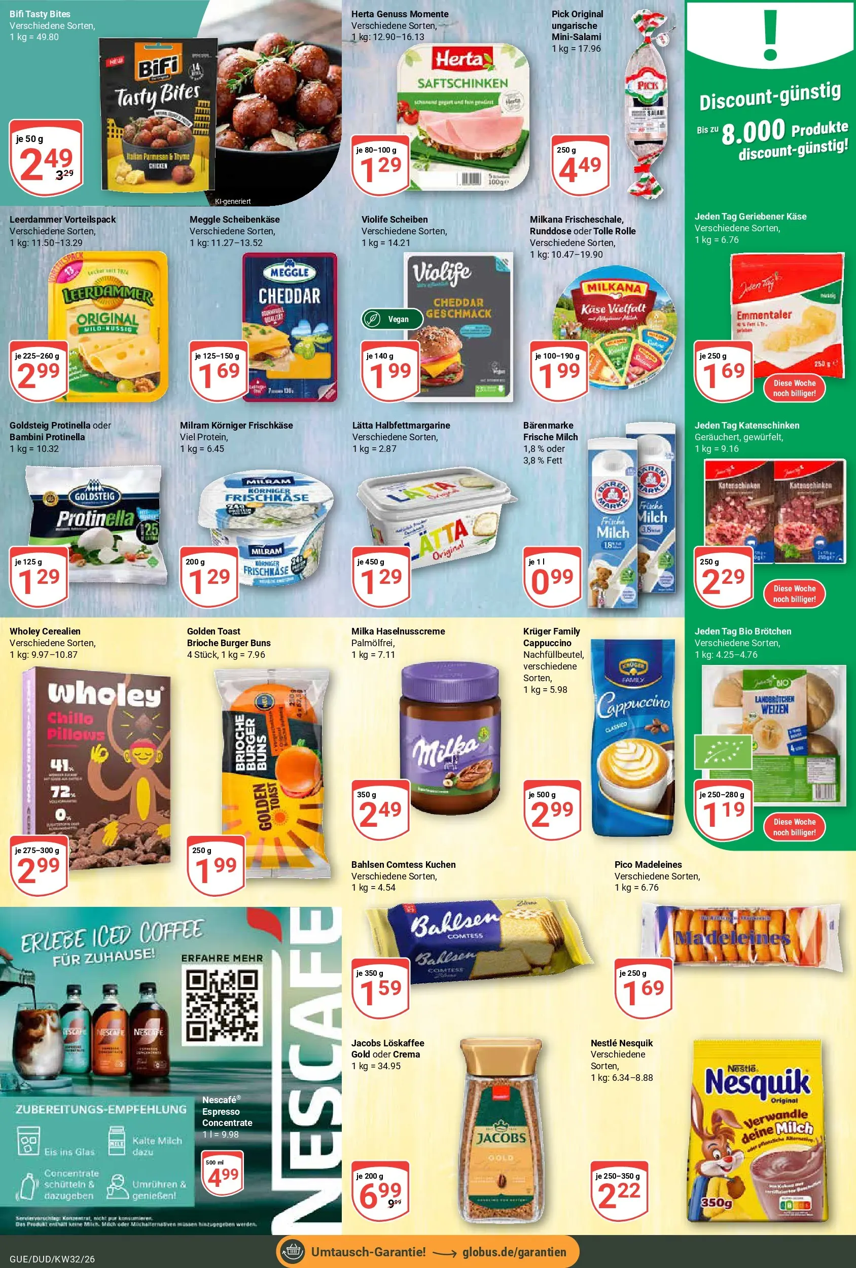 Globus Prospekt Saarbrücken-Dudweiler (ab 03.08.2026) » Angebote online | Seite: 19 | Produkte: Burger, Milka, Leerdammer, Eis