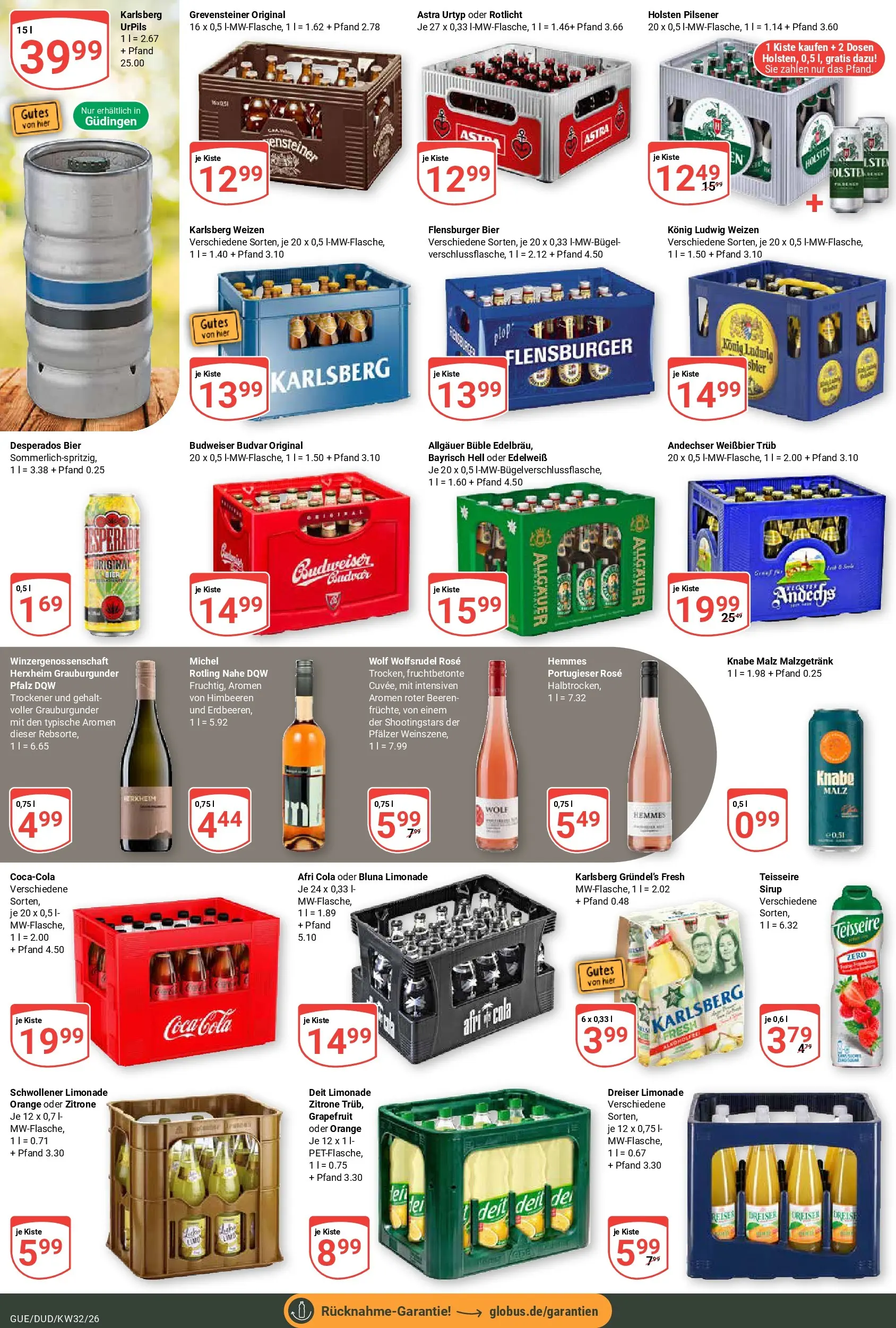 Globus Prospekt Saarbrücken-Dudweiler (ab 03.08.2026) » Angebote online | Seite: 26 | Produkte: Astra, Limonade, Flensburger, Budweiser