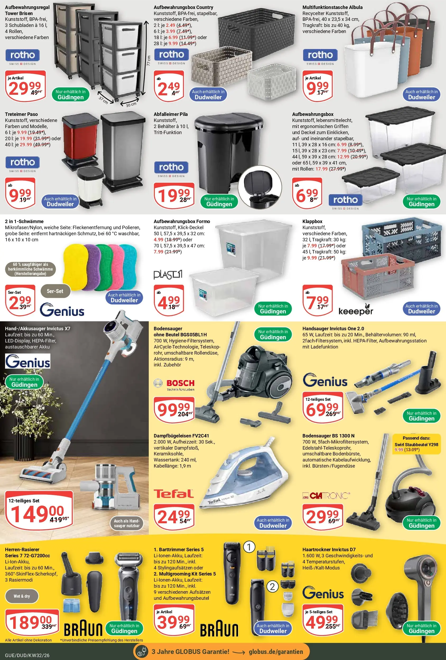 Globus Prospekt Saarbrücken-Dudweiler (ab 03.08.2026) » Angebote online | Seite: 32 | Produkte: Bosch, Haartrockner, Box, Abfalleimer