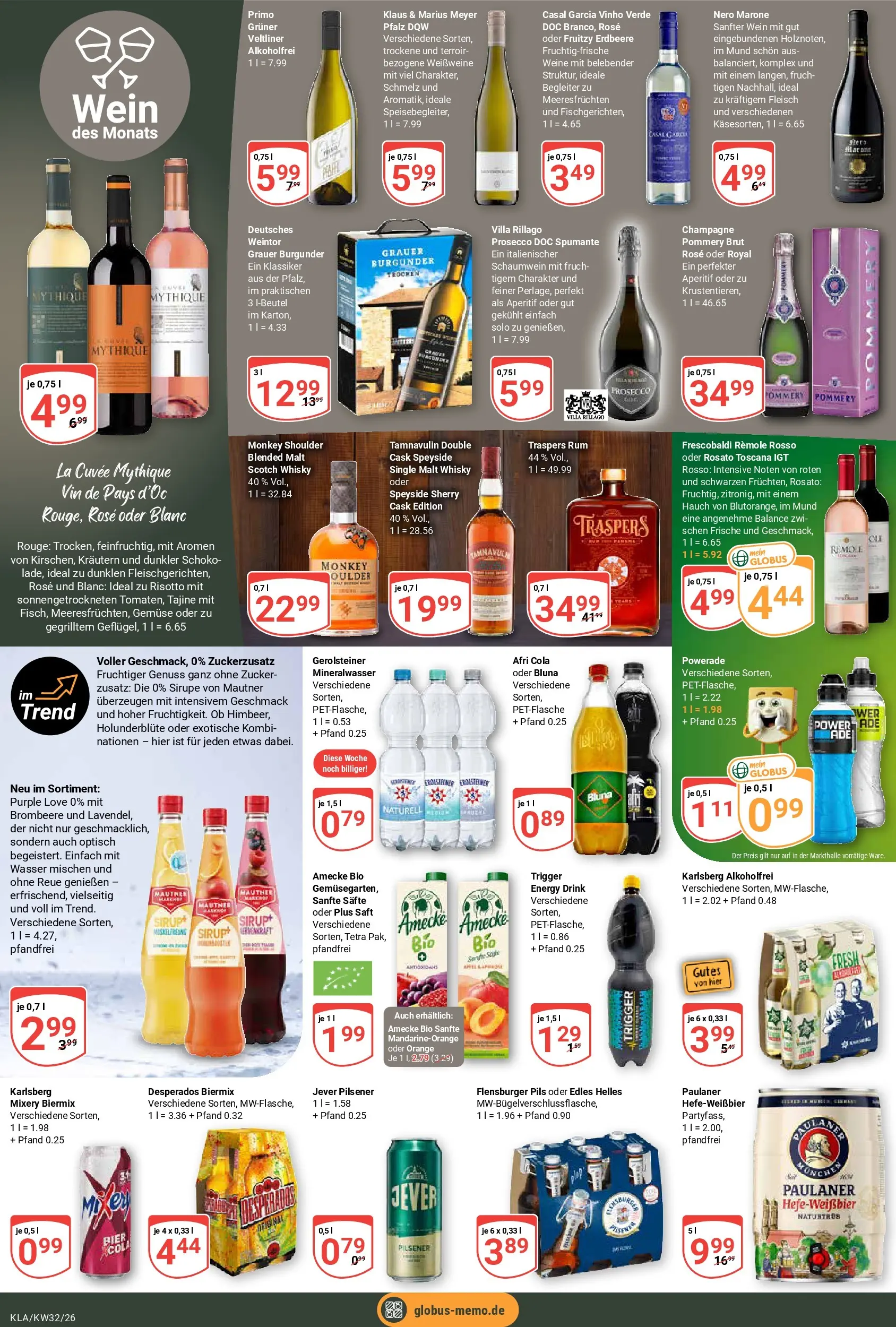 Globus Prospekt Kaiserslautern (ab 03.08.2026) » Angebote online | Seite: 19 | Produkte: Whisky, Energy, Prosecco, Wasser