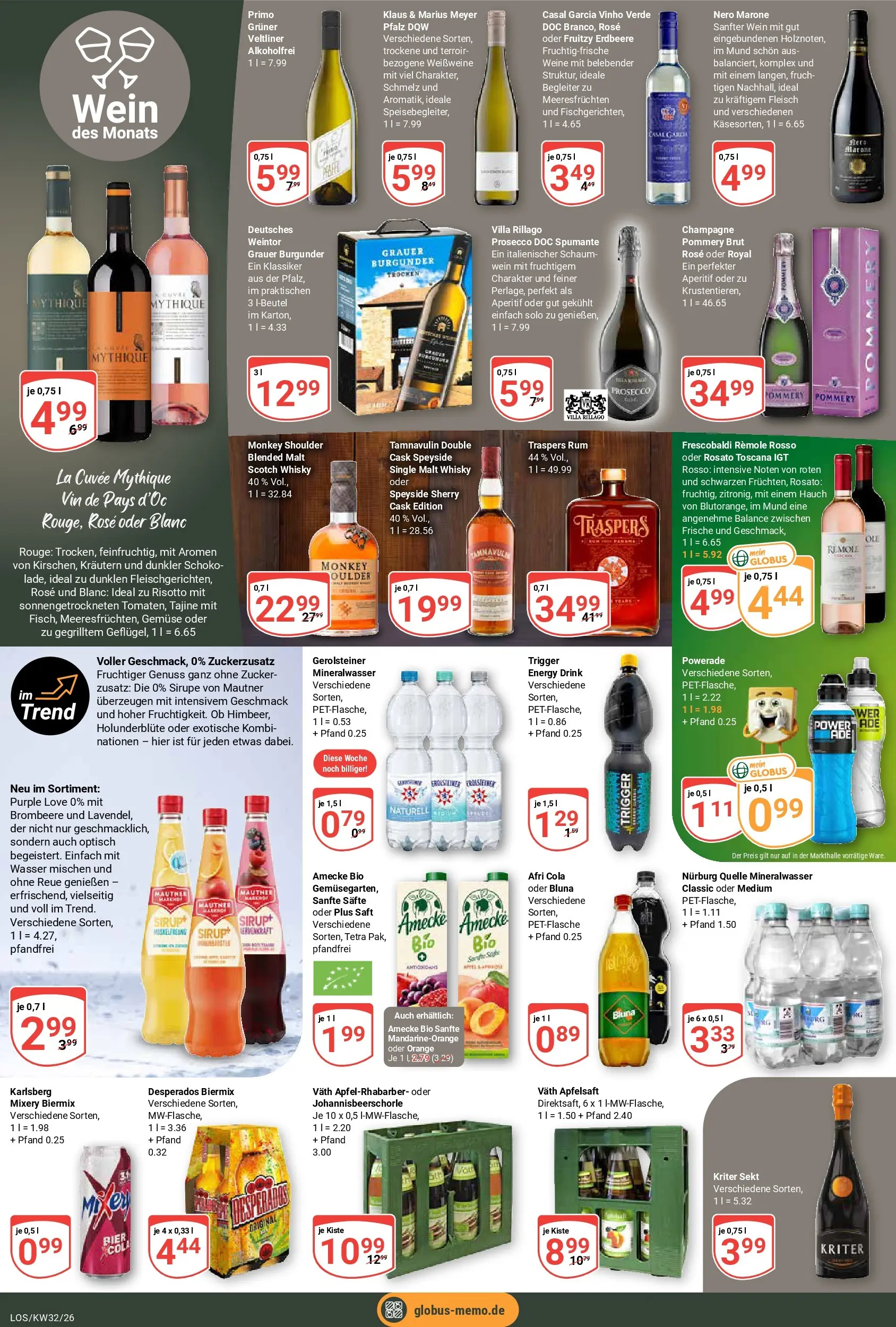 Globus Prospekt Losheim Am See (ab 03.08.2026) » Angebote online | Seite: 20 | Produkte: Wasser, Gemüse, Desperados, Saft