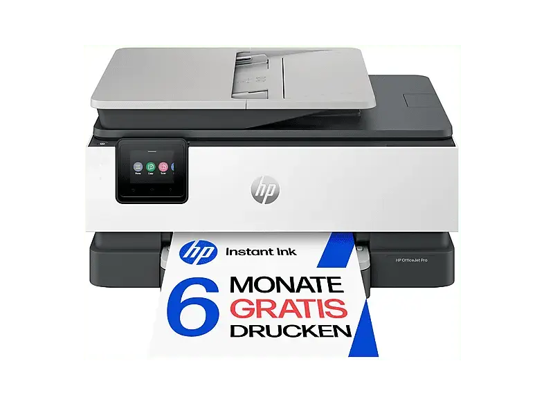 HP OfficeJet Pro 8124e mit 6 Monate HP Instant Ink, Multifunktionsdrucker, Bluetooth, WLAN, Duplexeinheit (f&uuml;r beidseitigen Druck), A4, A5, A6, Silber/Schwarz