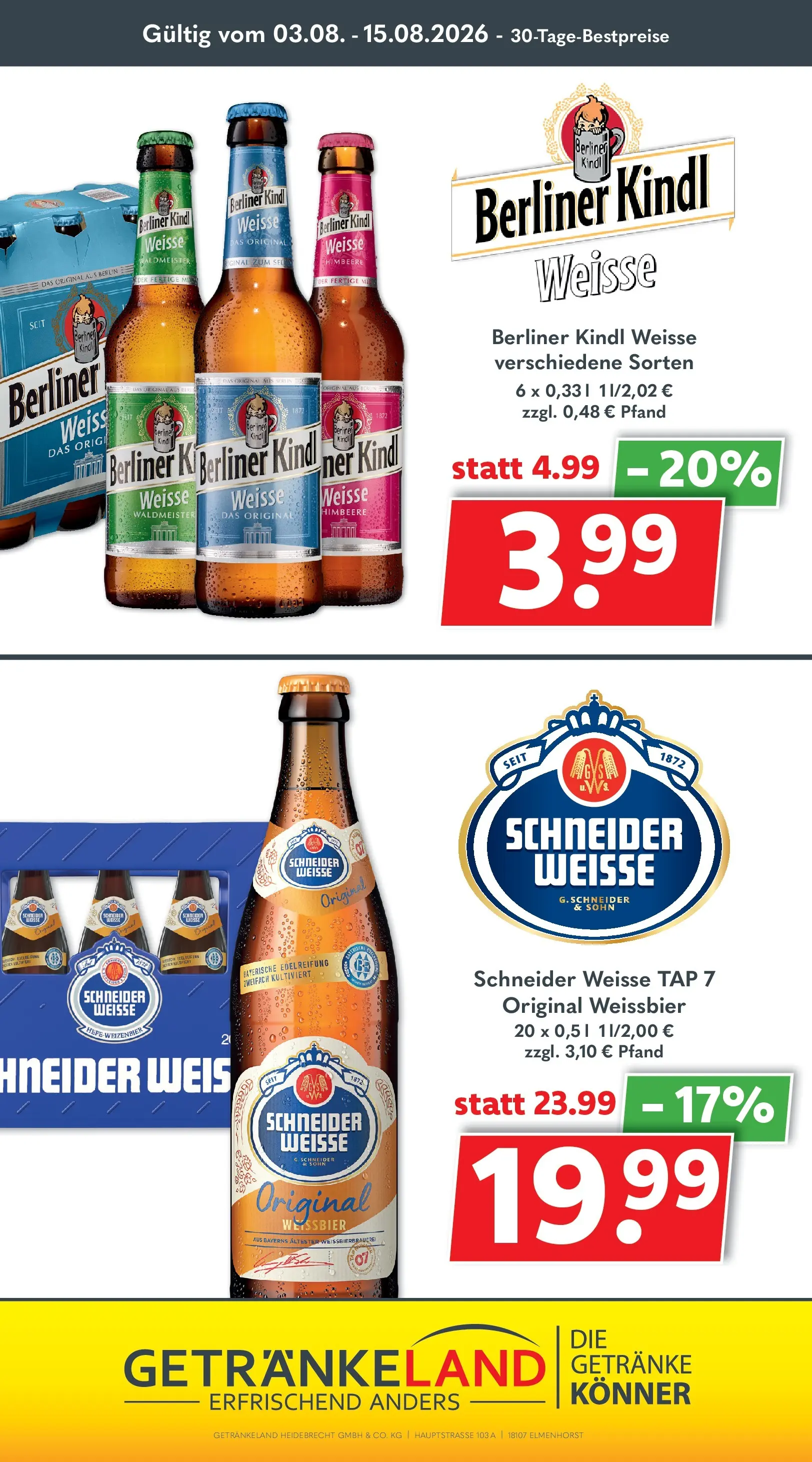 Getränkeland Prospekt Neustrelitz (ab 03.08.2026) zum Blättern | Seite: 11 | Produkte: Berliner, Weißbier, Himbeere