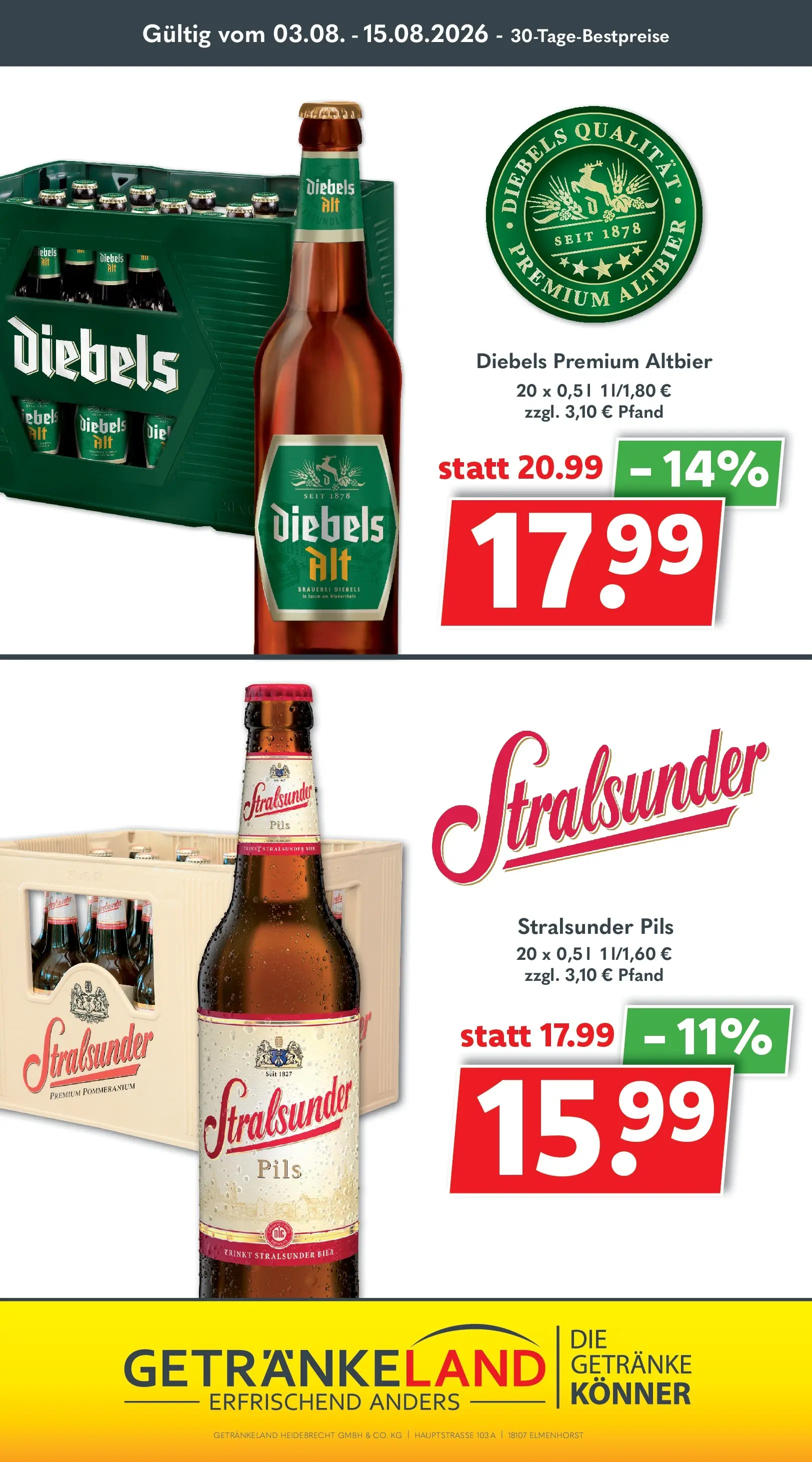 Getränkeland Prospekt Neustrelitz (ab 03.08.2026) zum Blättern | Seite: 12 | Produkte: Bier, Pils, Diebels