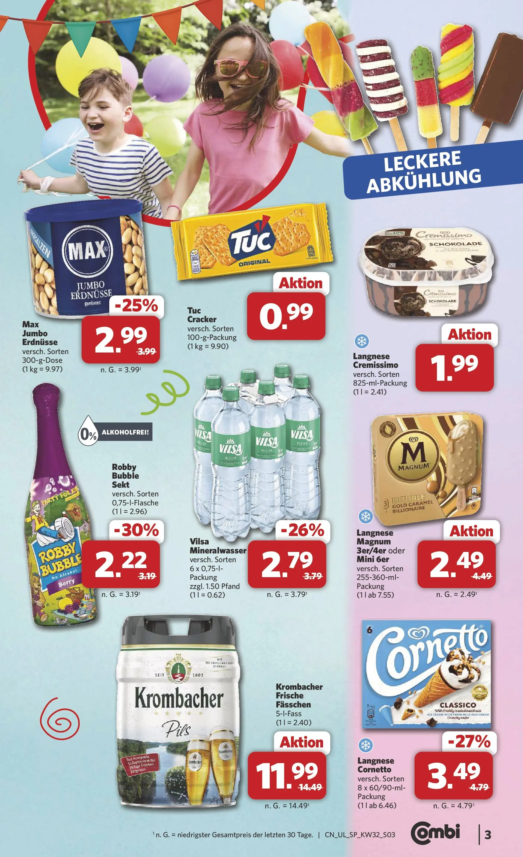 Combi Prospekt Dülmen (ab 03.08.2026) zum Blättern | Seite: 3 | Produkte: Langnese, Cremissimo, Schokolade, Pils