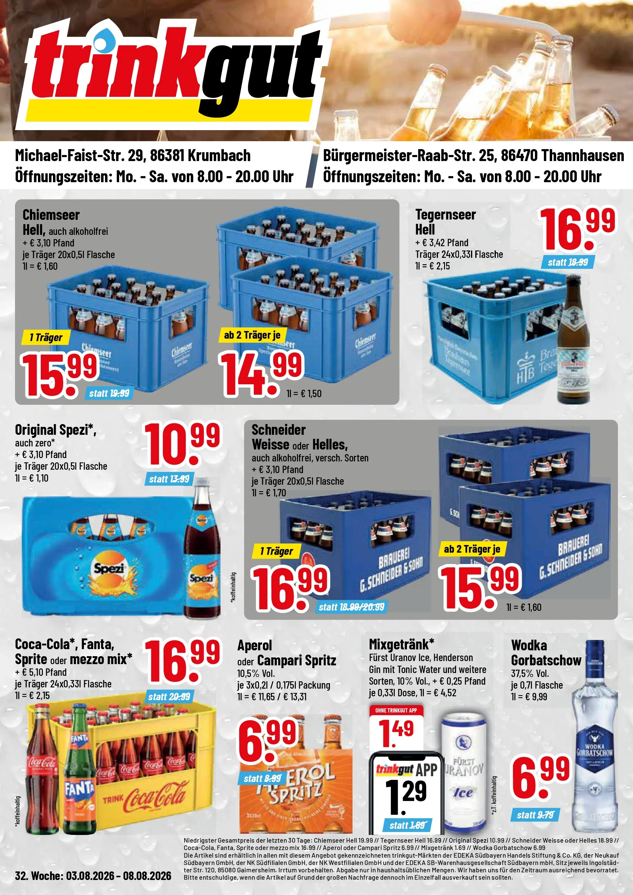 Trinkgut Prospekt Krumbach (ab 03.08.2026) » Angebote online | Seite: 1 | Produkte: Coca cola, Cola, Campari, Gin