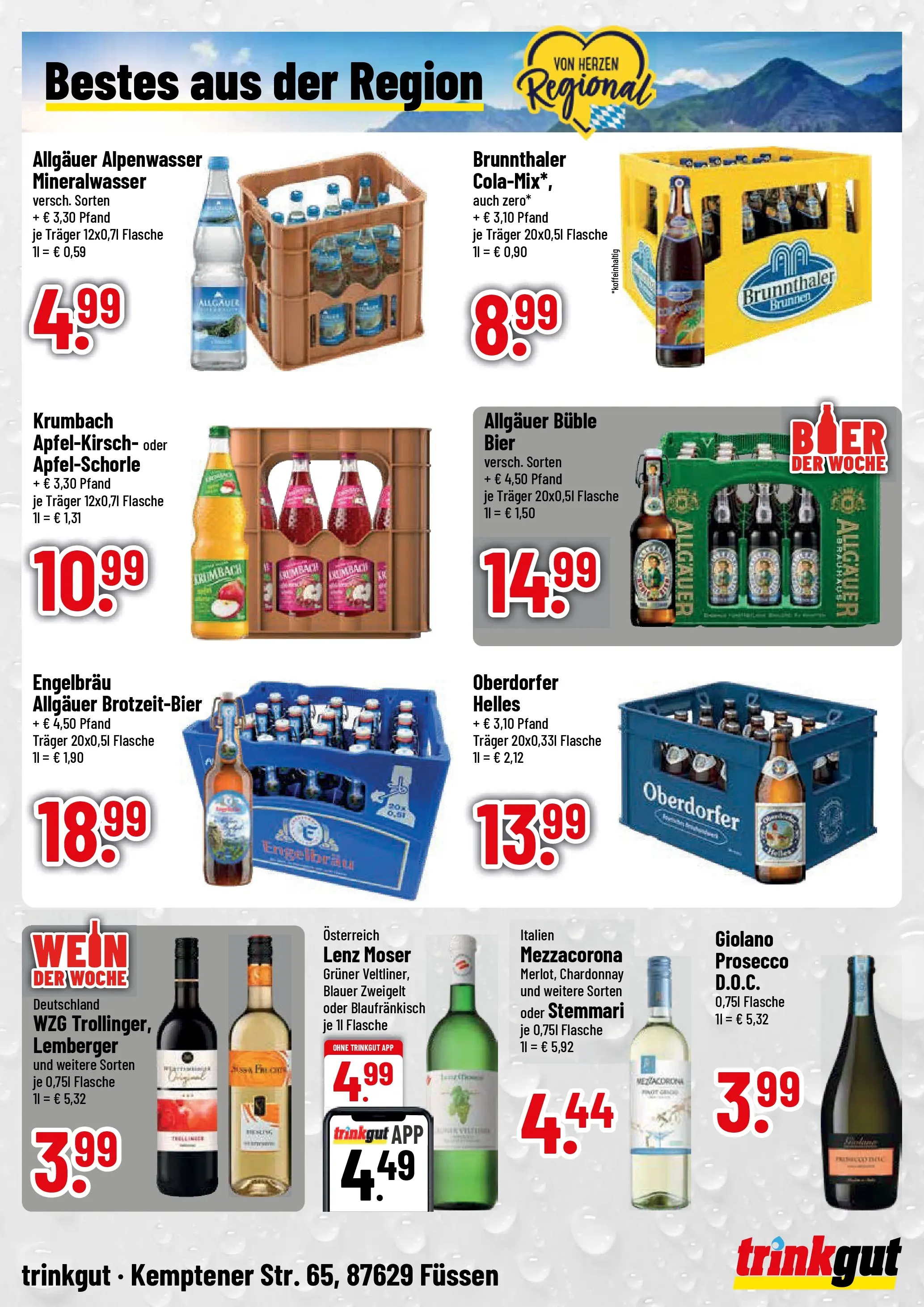 Trinkgut Prospekt Füssen (ab 03.08.2026) » Angebote online | Seite: 4 | Produkte: Bier, Mineralwasser, Prosecco, Wein