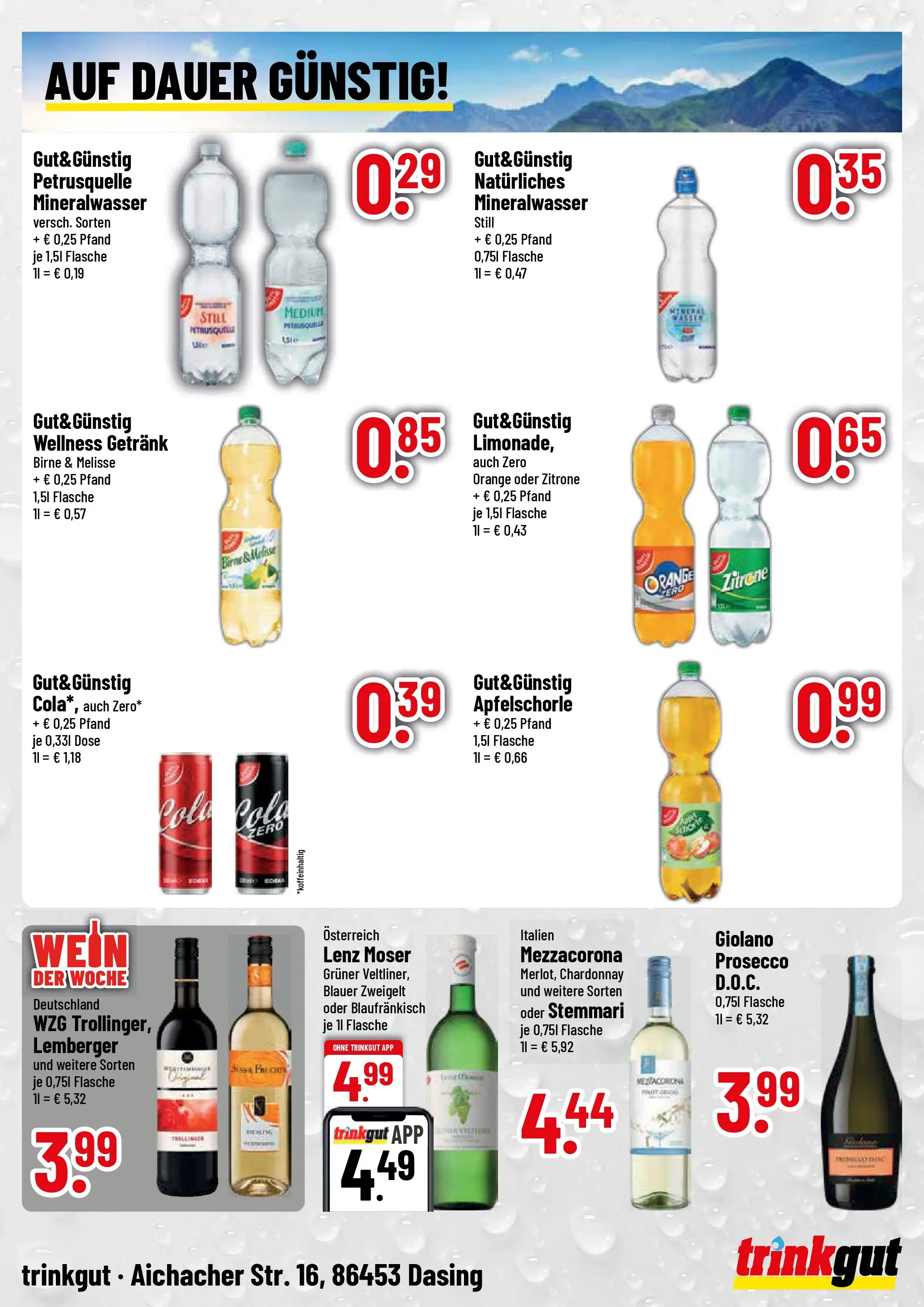 Trinkgut Prospekt Dasing (ab 03.08.2026) » Angebote online | Seite: 4 | Produkte: Cola, Mineralwasser, Prosecco, Wein