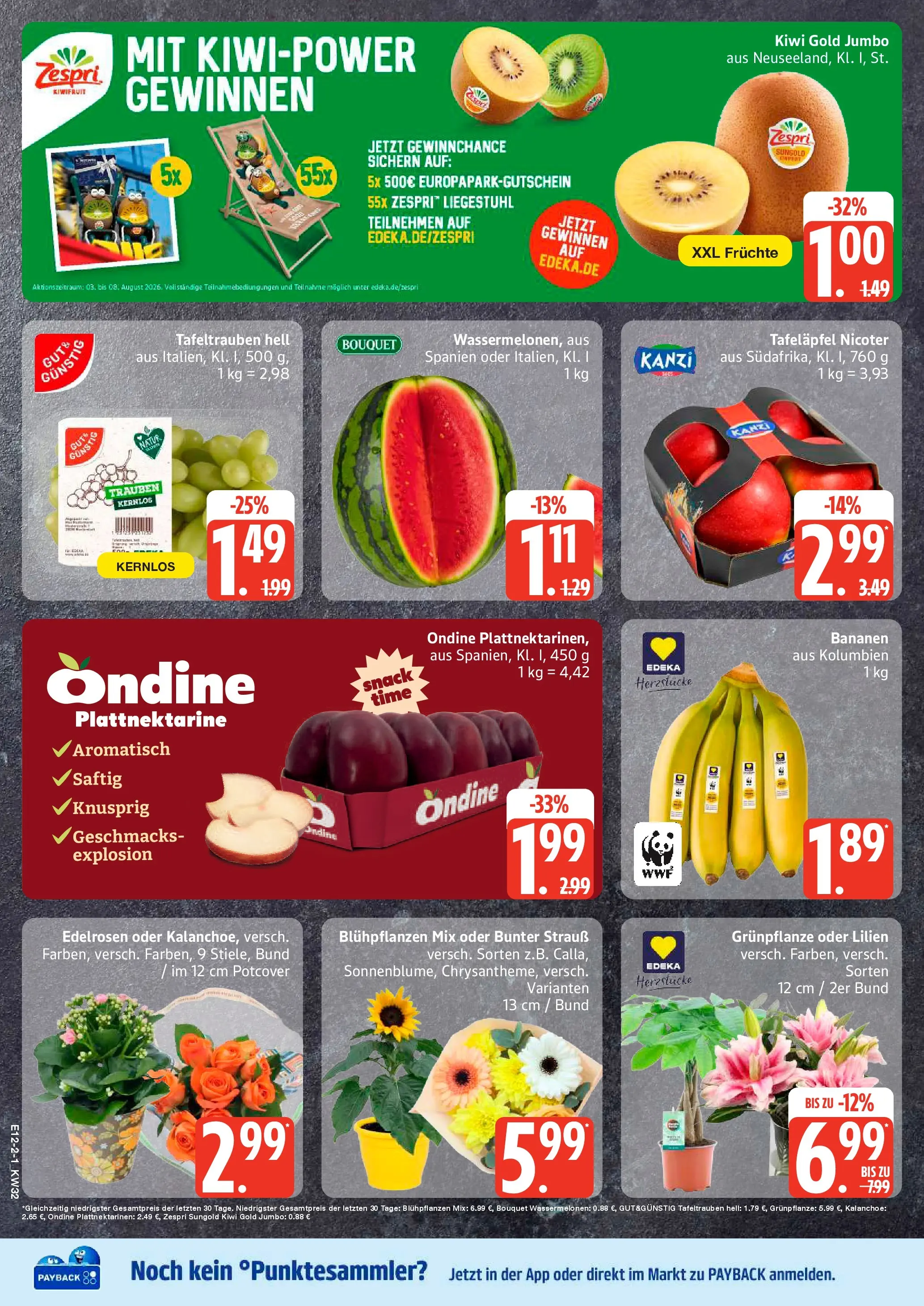 Edeka Prospekt Woldegk (ab 03.08.2026) » Angebote Online | Seite: 2 | Produkte: Liegestuhl, Trauben, Bananen, Kiwi