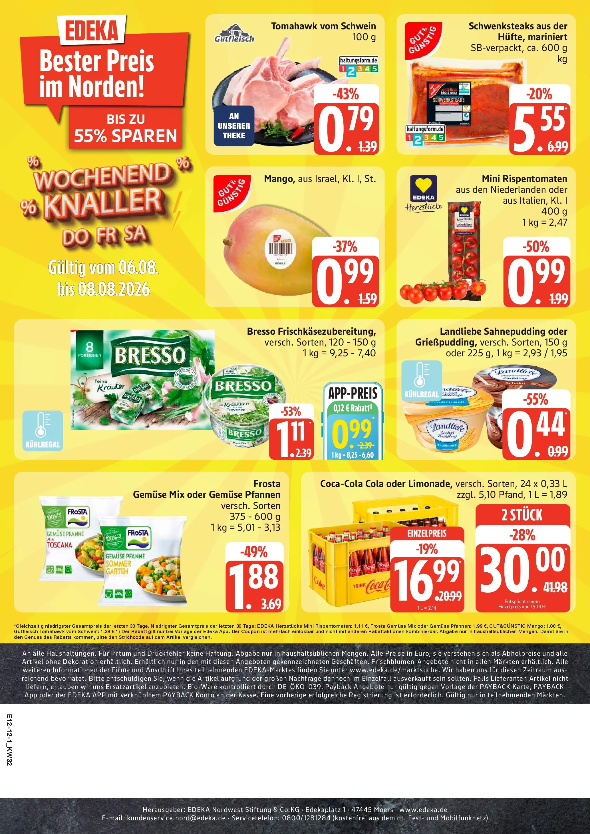 Edeka Prospekt Woldegk (ab 03.08.2026) » Angebote Online | Seite: 12 | Produkte: Cola, Theke, Bresso, Gemüse