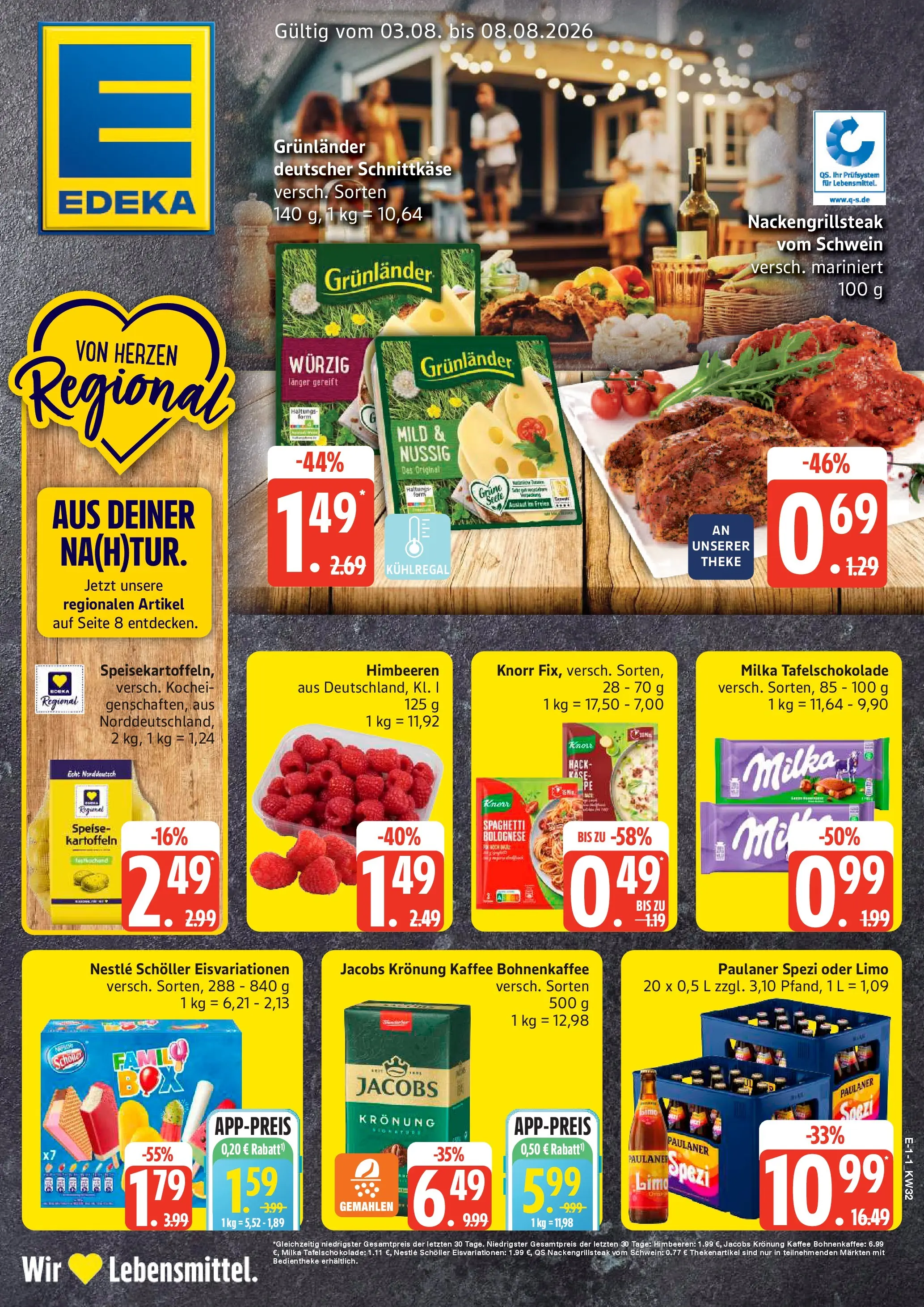 Edeka Prospekt Dobbertin (ab 03.08.2026) » Angebote Online | Seite: 1 | Produkte: Himbeeren, Kaffee, Milka, Paulaner