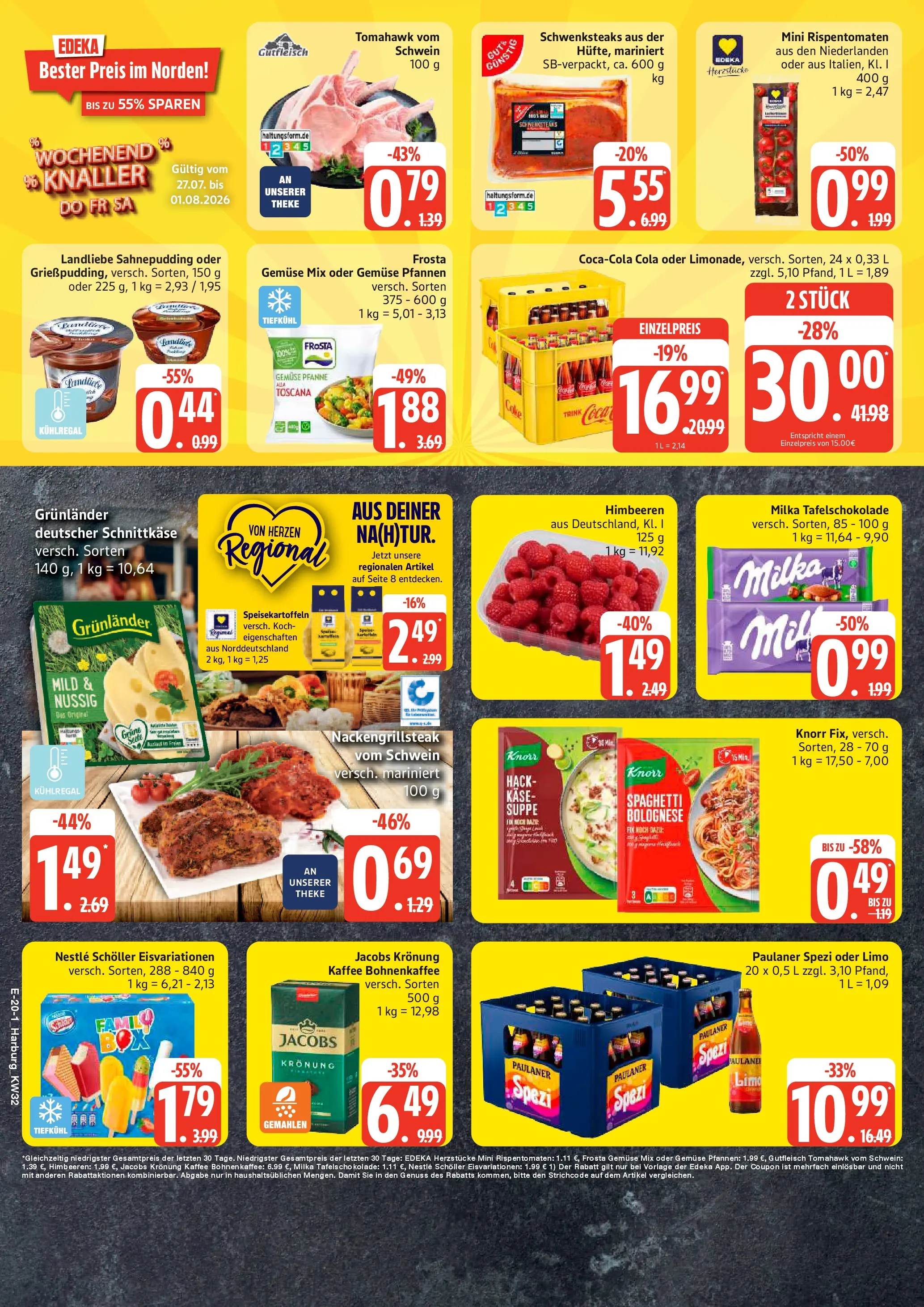 Edeka Prospekt Hamburg (ab 03.08.2026) » Angebote Online | Seite: 25 | Produkte: Cola, Käse, Paulaner spezi, Grunlander