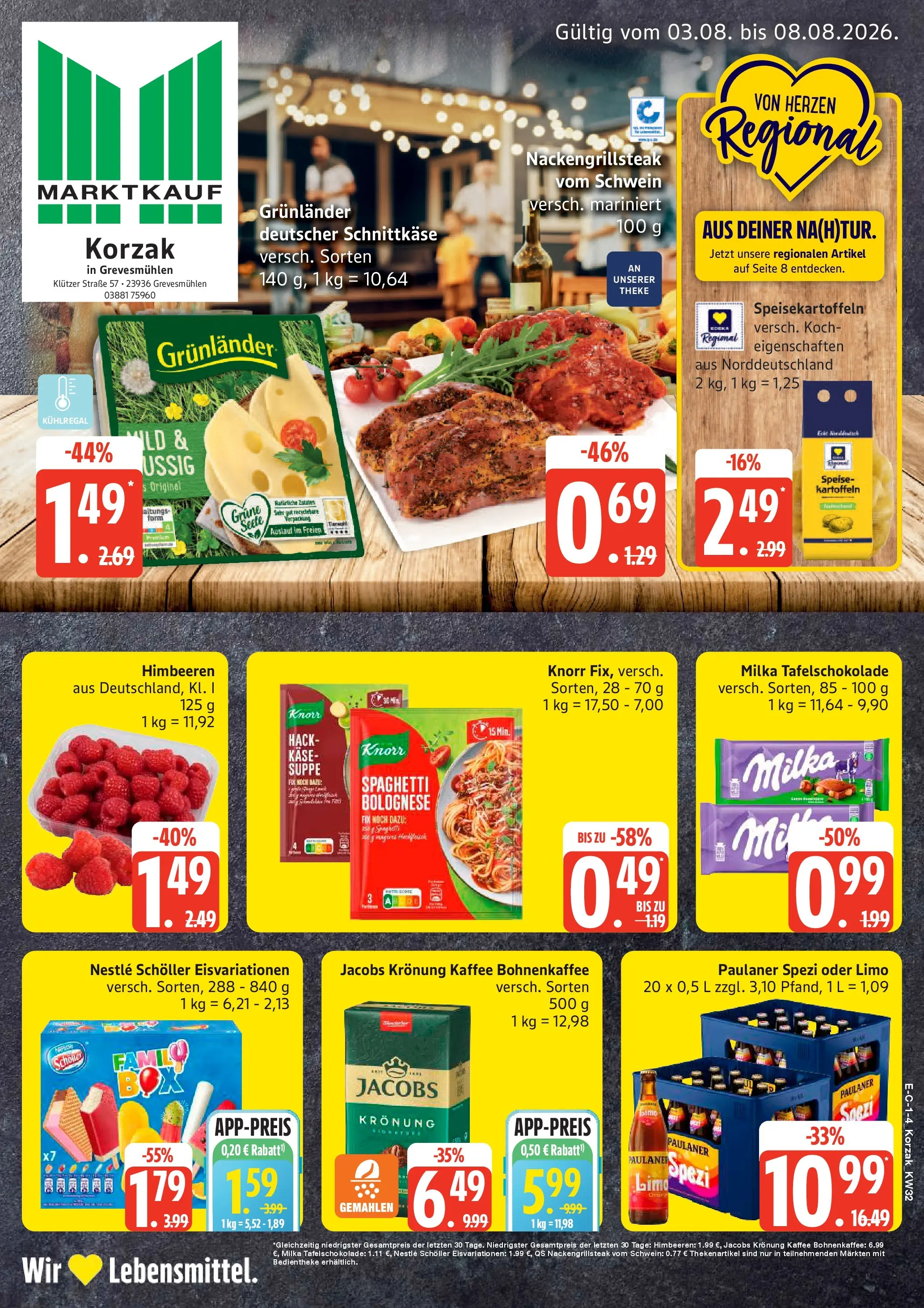 Marktkauf Prospekt Grevesmühlen (ab 03.08.2026) » Angebote online | Seite: 1 | Produkte: Theke, Milka, Kartoffeln, Paulaner