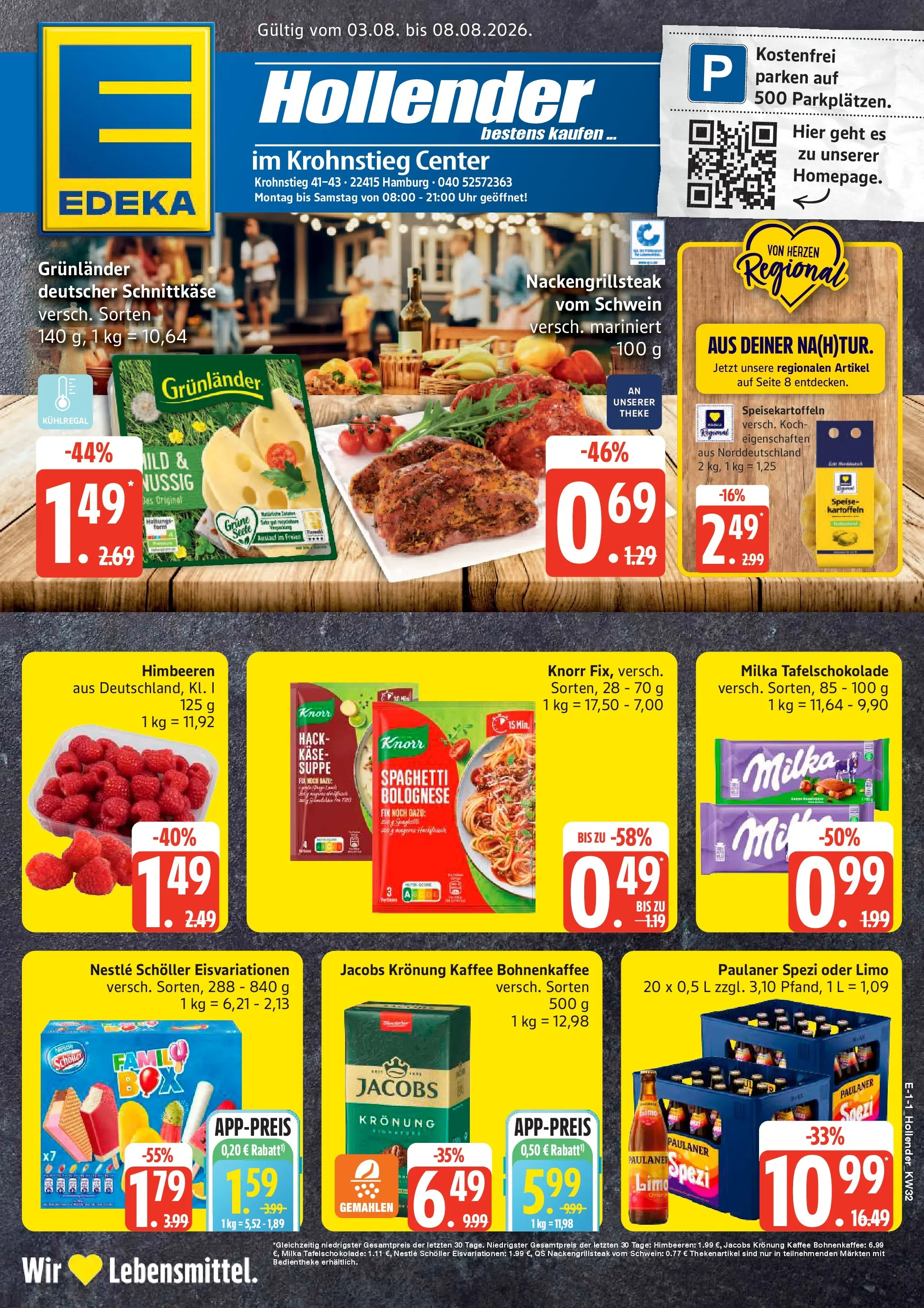 Edeka Prospekt Hamburg (ab 03.08.2026) » Angebote Online | Seite: 1 | Produkte: Theke, Kaffee, Uhr, Paulaner