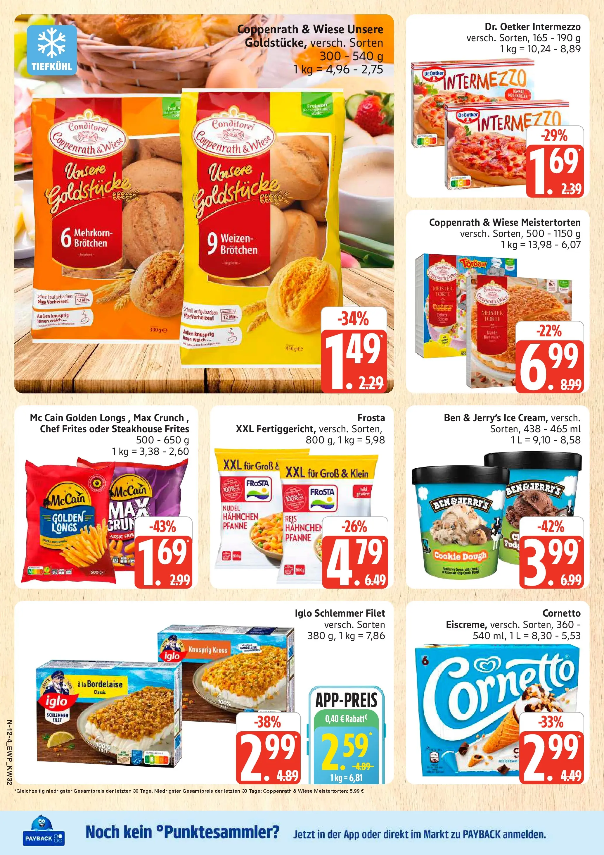 Edeka Prospekt Rostock (ab 03.08.2026) » Angebote Online | Seite: 12 | Produkte: McCain, Frosta, Ben & Jerry's, Reis