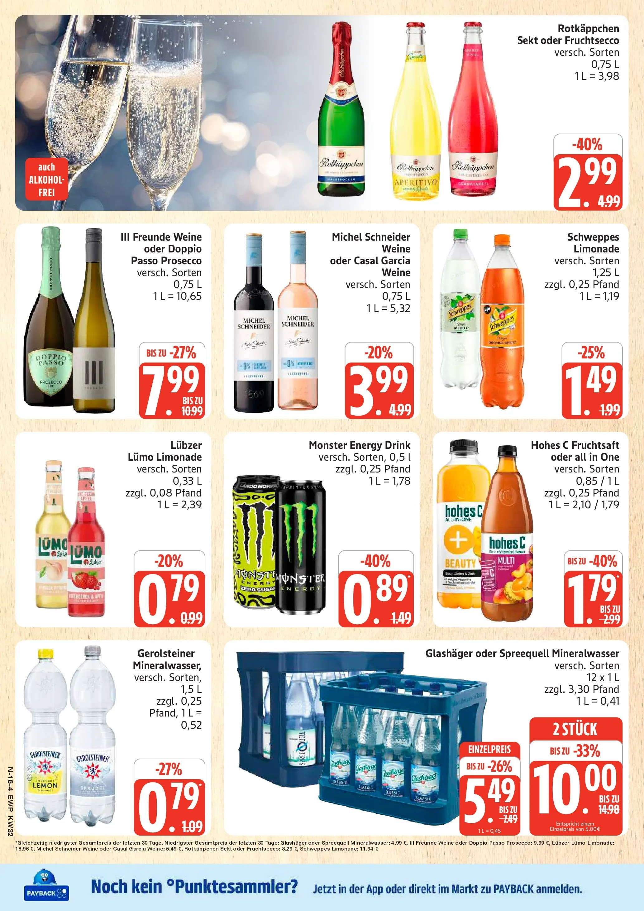 Edeka Prospekt Rostock (ab 03.08.2026) » Angebote Online | Seite: 16 | Produkte: Rotkappchen sekt, Limonade, Doppio Passo, Lubzer
