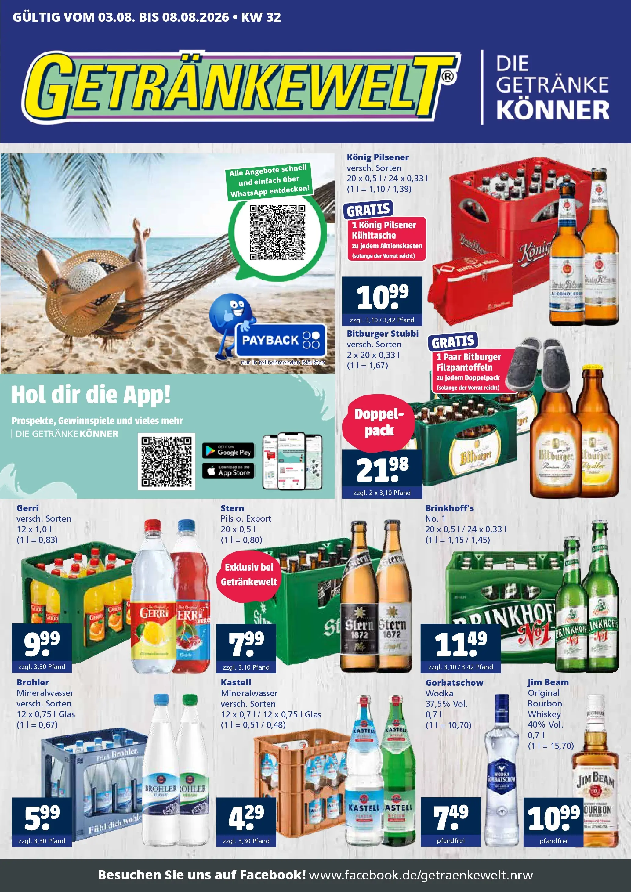 Angebote - Getränkewelt HSE: Getränkeangebote (ab 03.08.2026) zum Blättern | Seite: 1 | Produkte: Jim beam, Pils, Mineralwasser, Bourbon