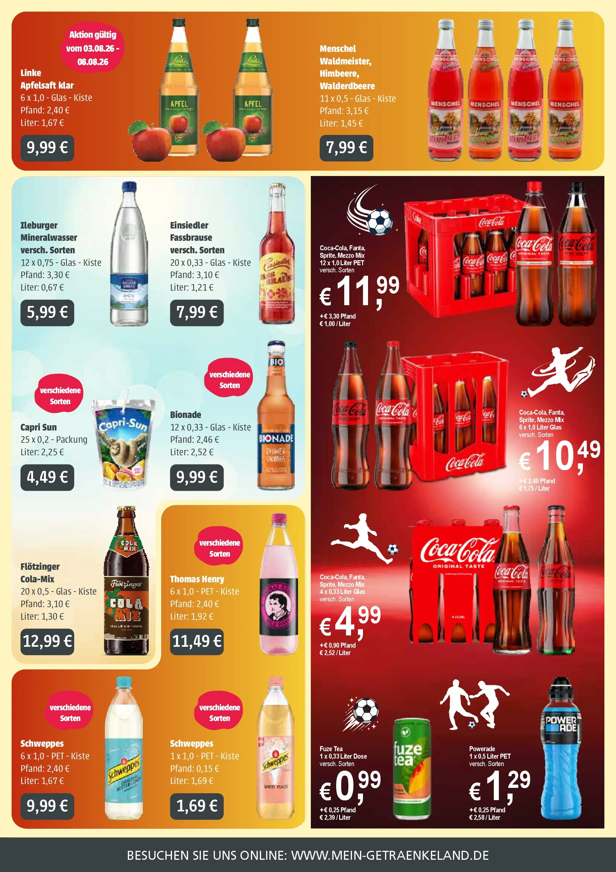Angebote - GetränkeLand Mayer: Getränkeangebote (ab 03.08.2026) zum Blättern | Seite: 3 | Produkte: Fuze tea, Coca cola, Cola, Powerade