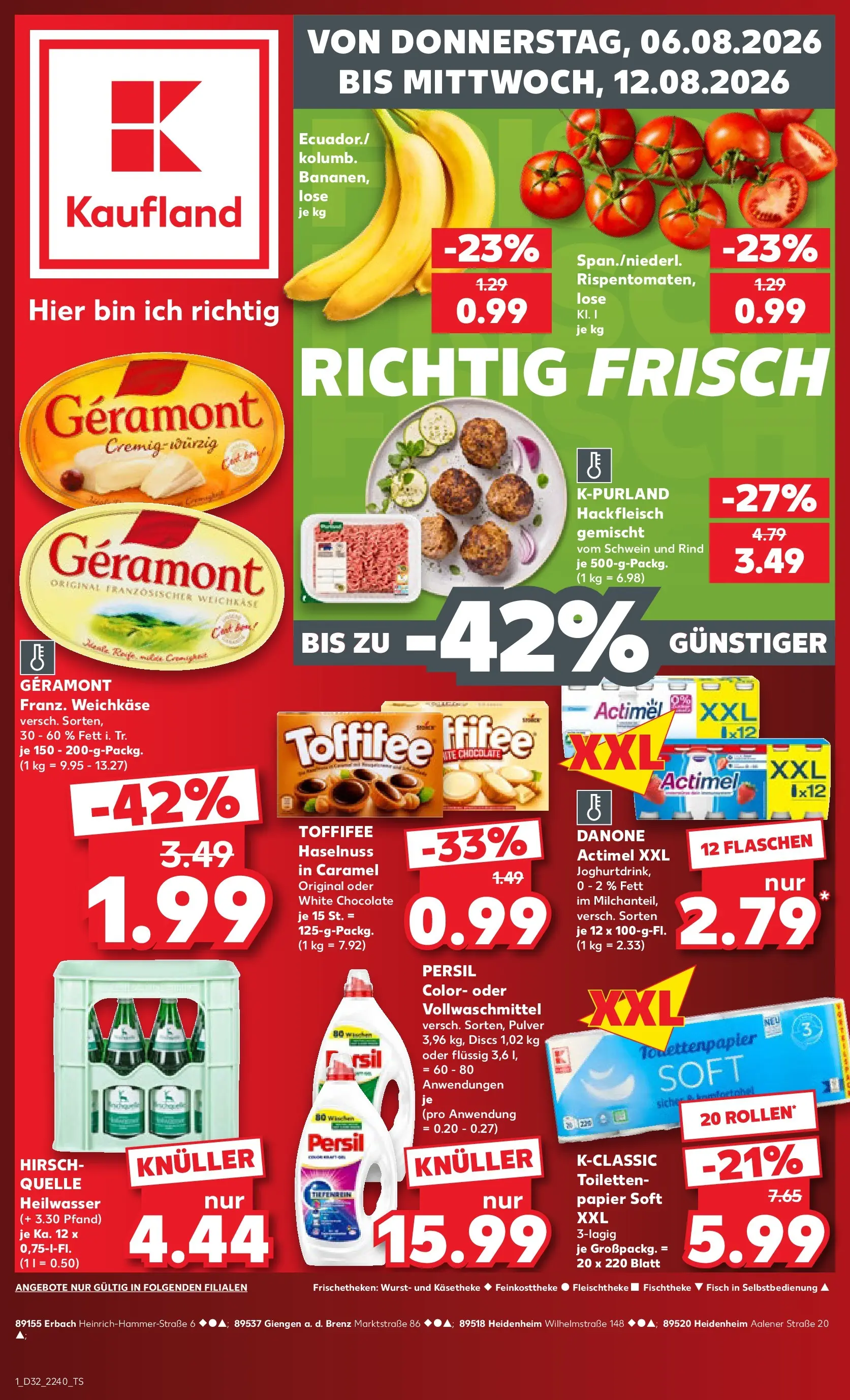 Prospekt Kaufland ab 06.08.2026 » Angebote Online zum Blättern | Seite: 1 | Produkte: Actimel, Fisch, Wurst, Toffifee