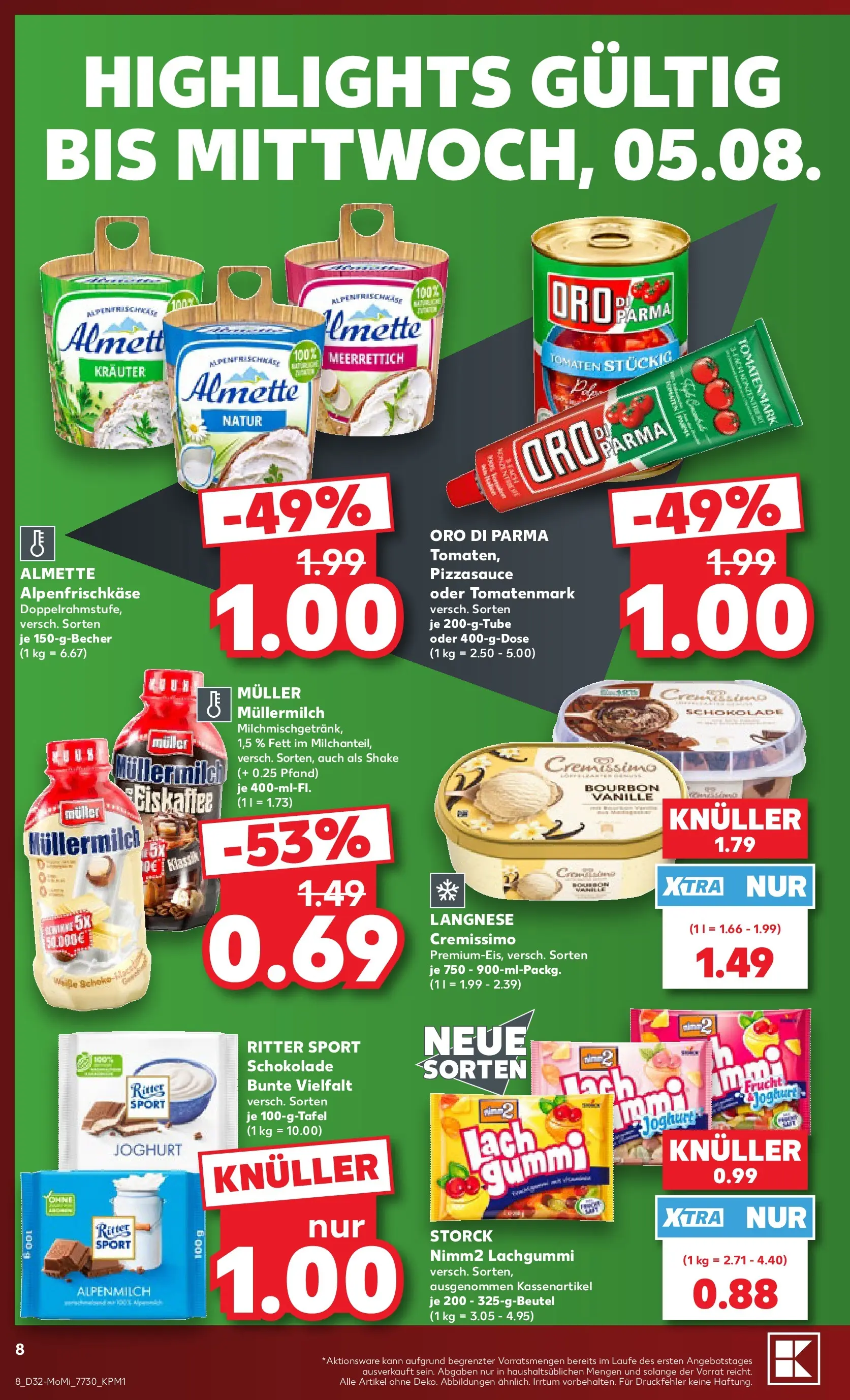 Prospekt Kaufland ab 03.08.2026 ยป Angebote und Werbung Online | Seite: 8 | Produkte: Almette, Cremissimo, Mรผllermilch, Bourbon Prospekt Kaufland ab 03.08.2026 ยป Angebote Online zum Blรคttern | Seite: 8 | Produkte: Almette, Cremissimo, Mรผllermilch, Bourbon