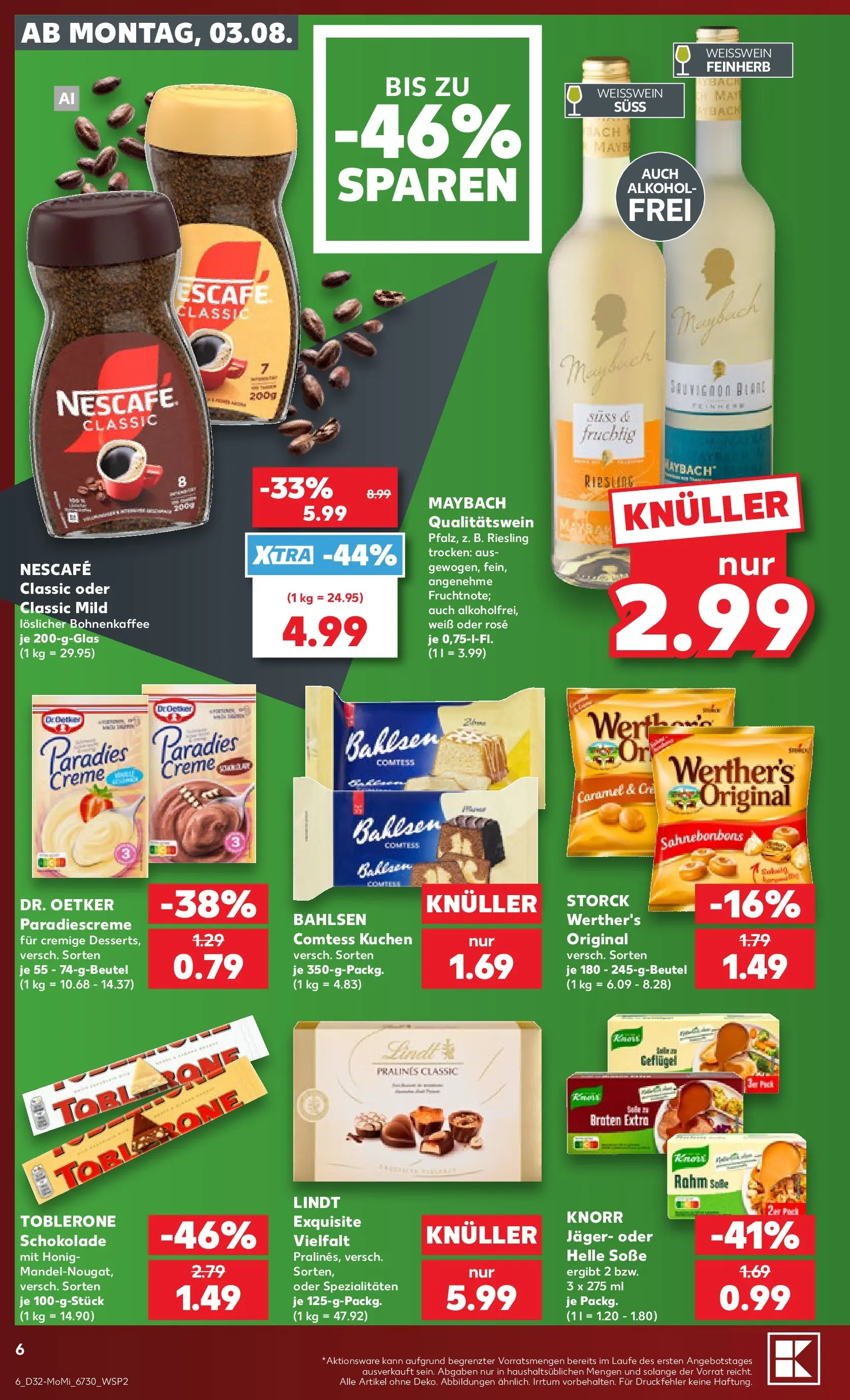 Prospekt Kaufland ab 03.08.2026 » Angebote Online zum Blättern | Seite: 6 | Produkte: Weißwein, Knorr, Lindt, Kuchen
