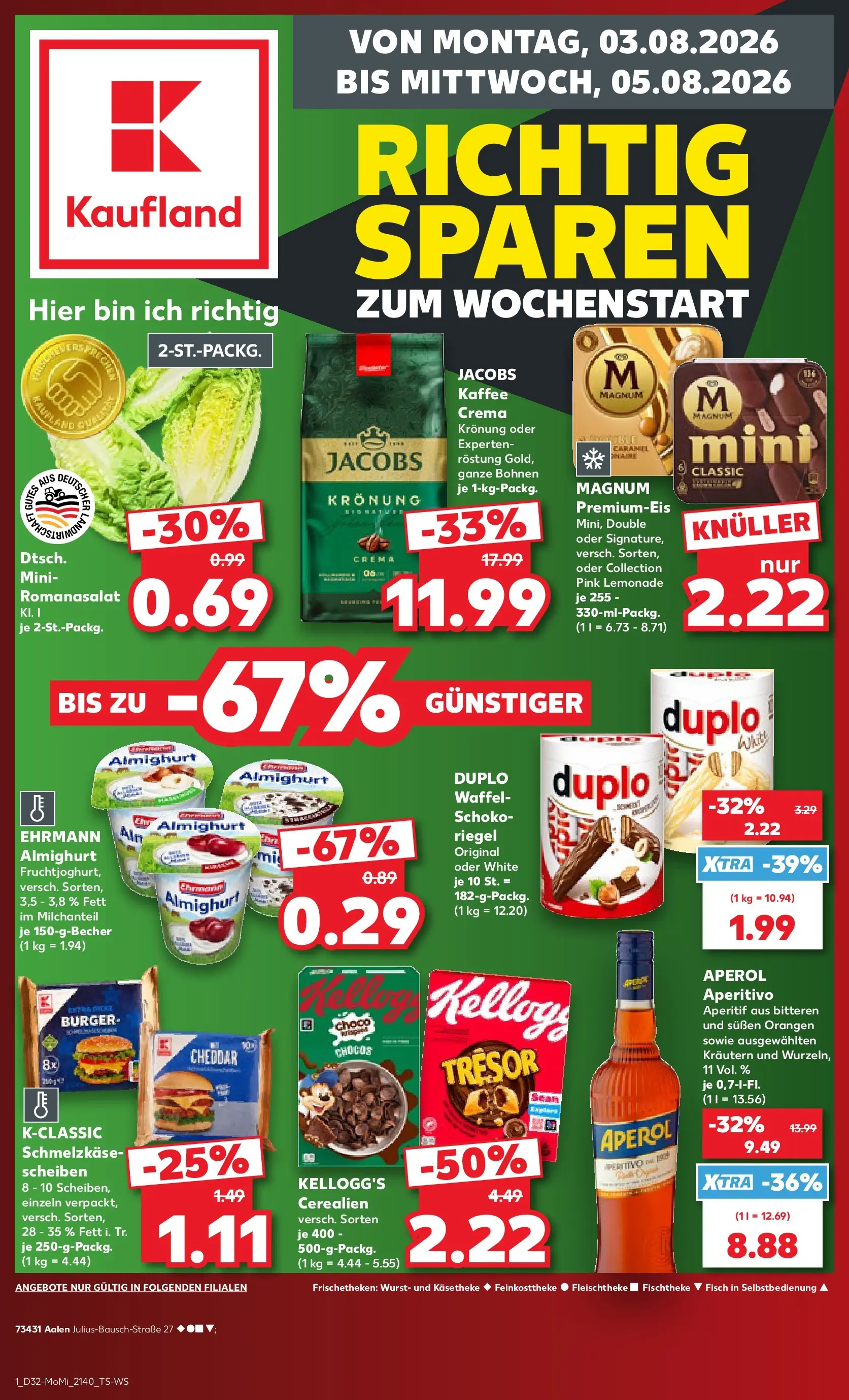 Prospekt Kaufland ab 03.08.2026 » Angebote Online zum Blättern | Seite: 1 | Produkte: Burger, Orangen, Wurst, Aperol