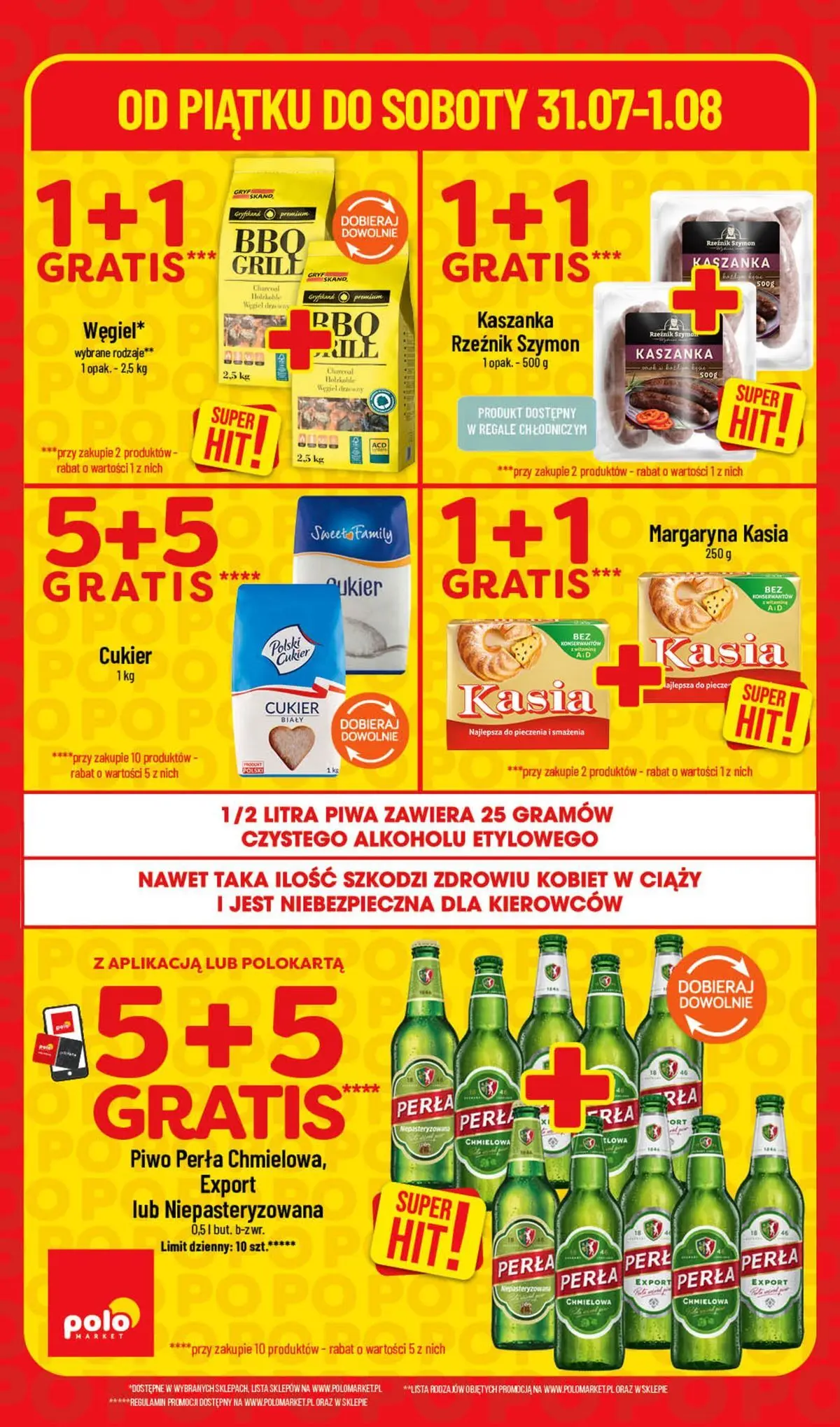Nowa POLOmarket gazetka od jutra 30.07.2026 | Strona: 4 | Produkty: Margaryna kasia, Grill, Piwo perła, Cukier