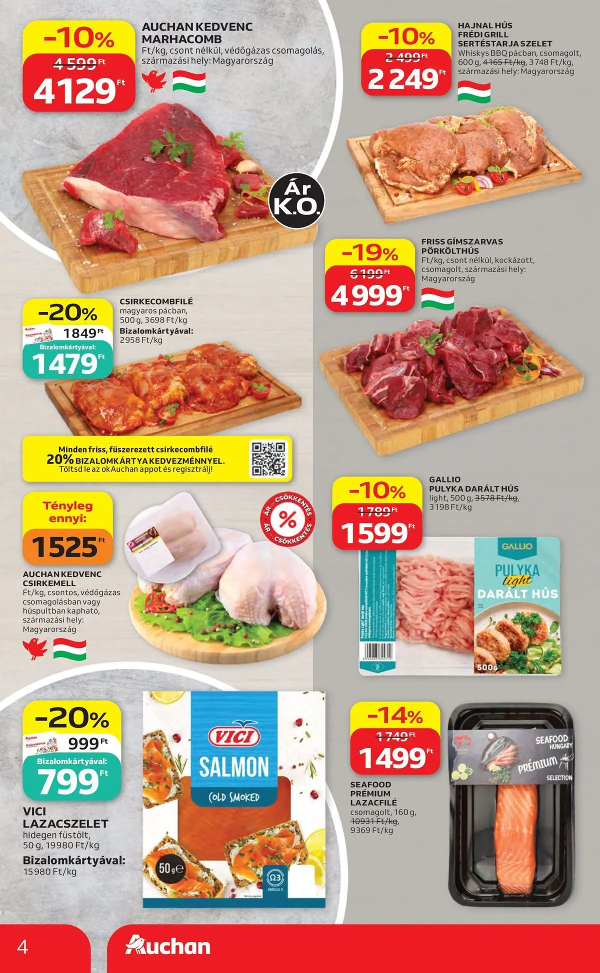 Auchan akciós újság Szolnok - 2026.07.30. -tól/töl > akció, lapozható szórólap 🛍️ | Oldal: 4 | Termékek: Sertéstarja, Hús, Lazacfilé, Marhacomb