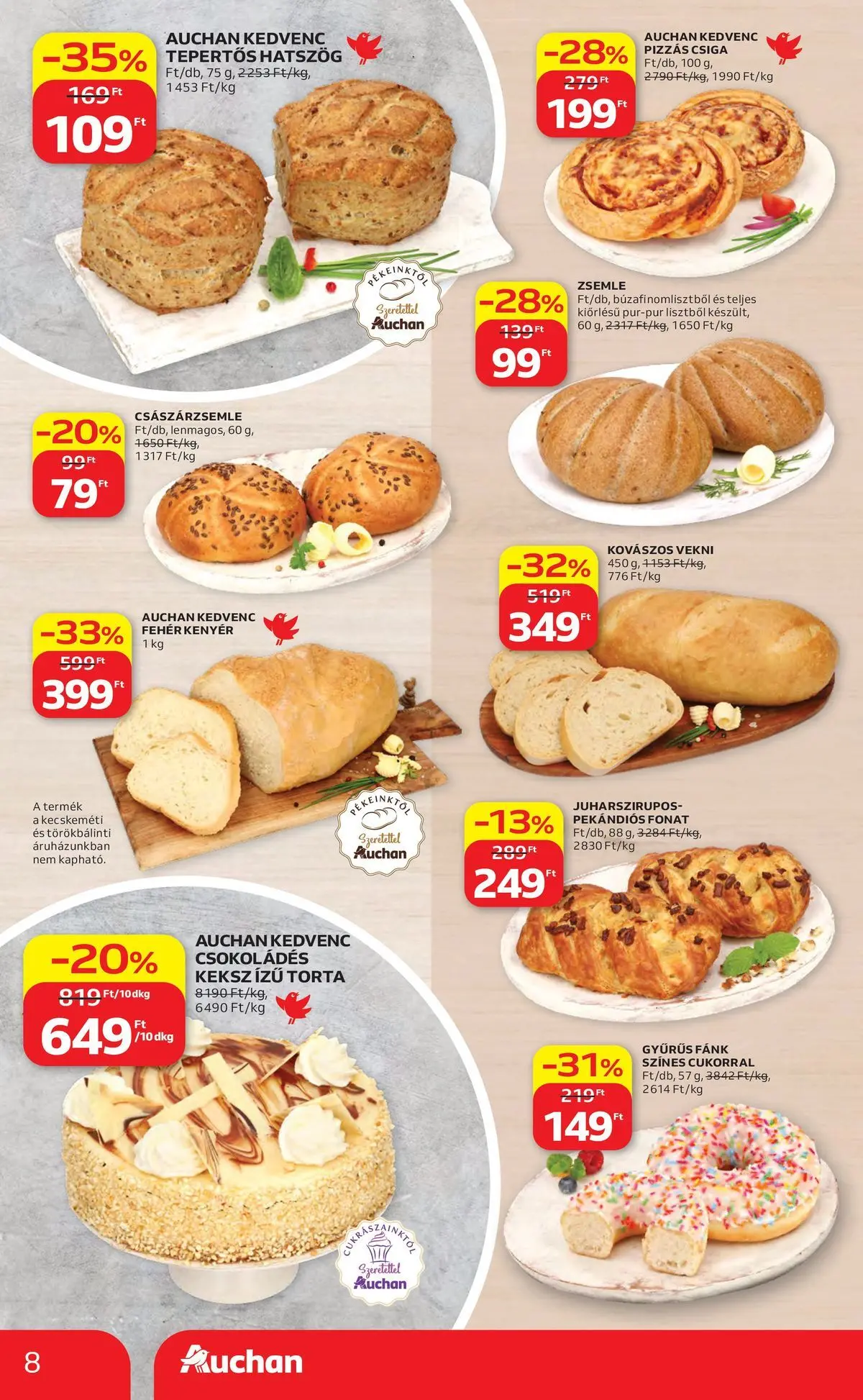 Auchan akciós újság Szolnok - 2026.07.30. -tól/töl > akció, lapozható szórólap 🛍️ | Oldal: 8 | Termékek: Torta, Fánk, Zsemle, Keksz