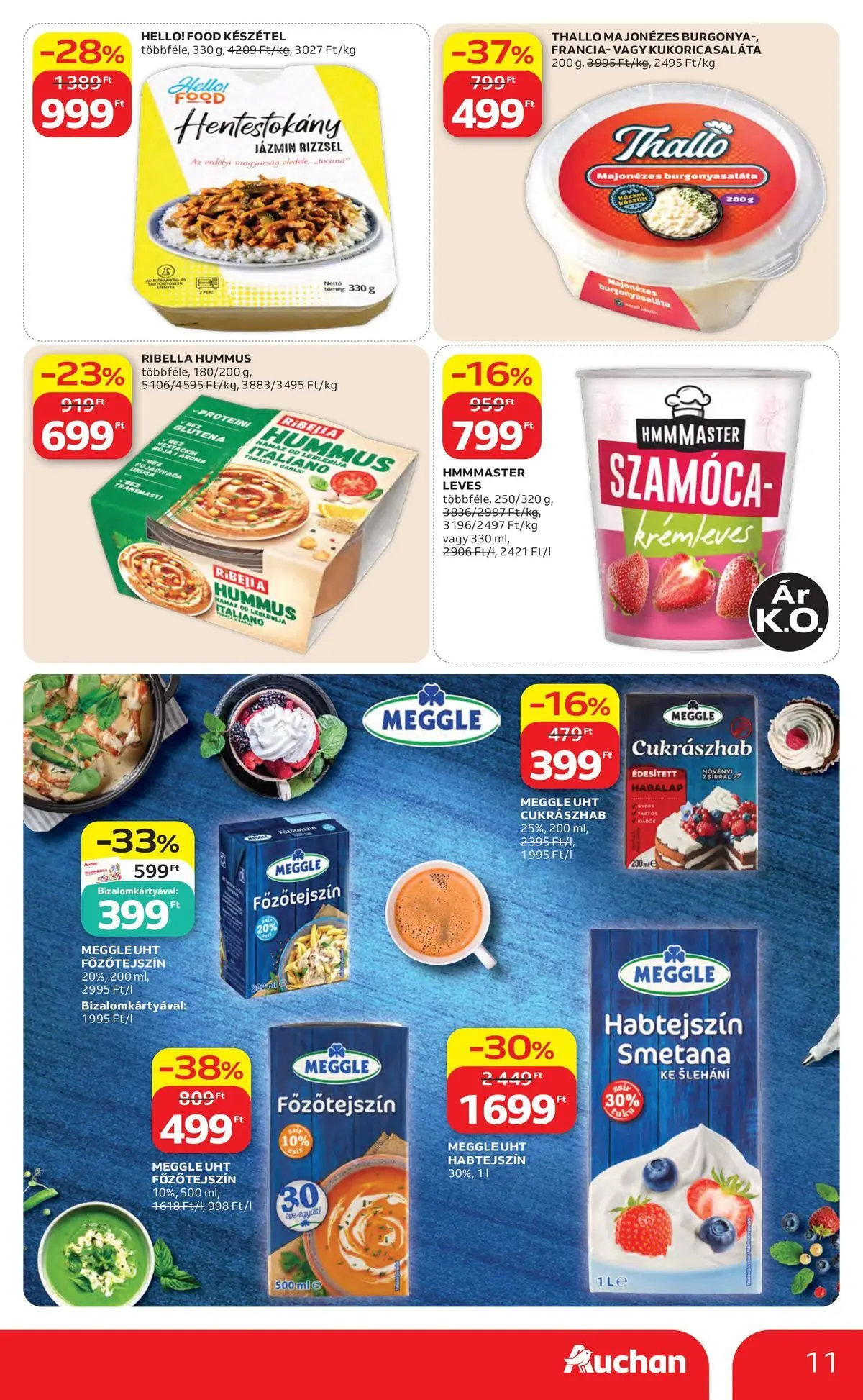 Auchan akciós újság Szolnok - 2026.07.30. -tól/töl > akció, lapozható szórólap 🛍️ | Oldal: 11 | Termékek: Habtejszín, Burgonya, Főzőtejszín, Készétel