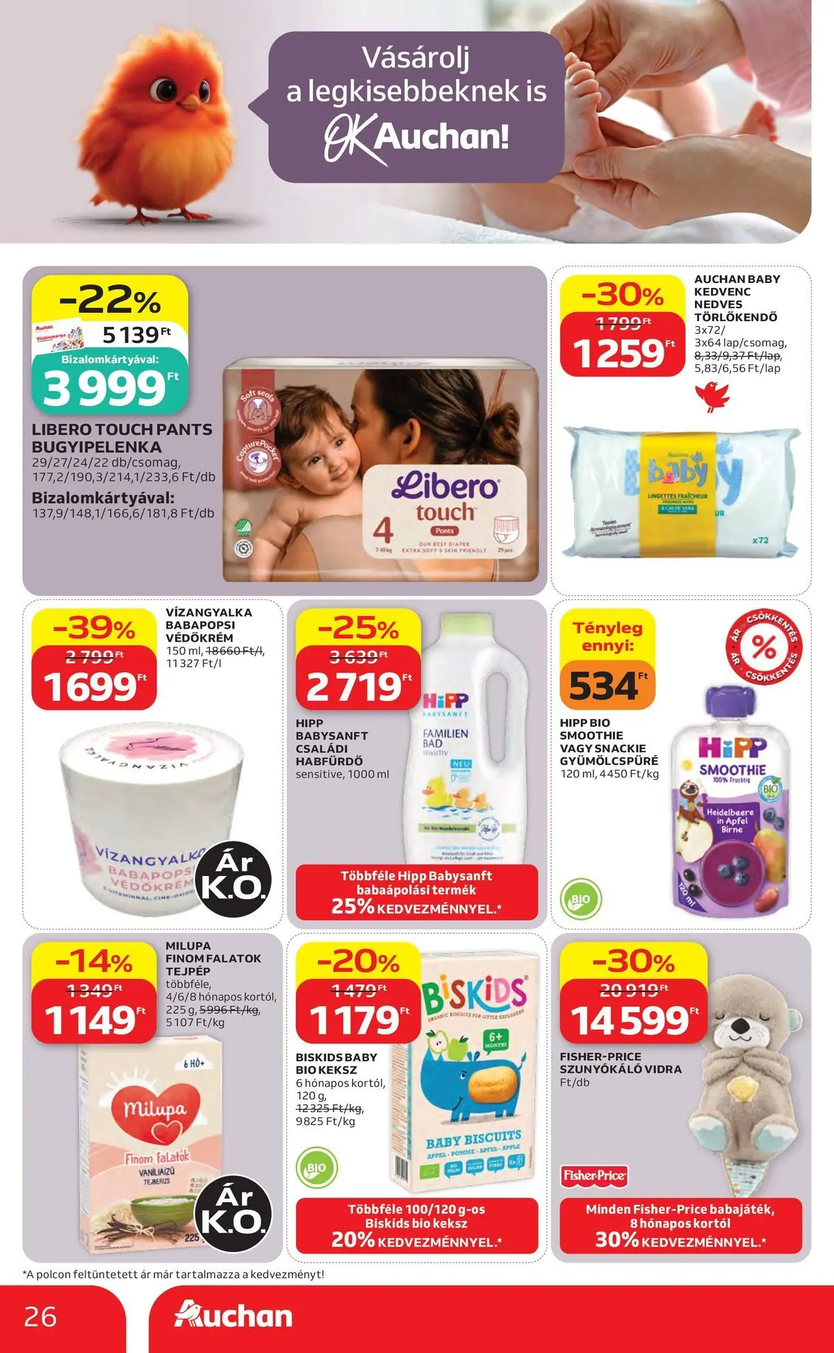 Auchan akciós újság Szolnok - 2026.07.30. -tól/töl > akció, lapozható szórólap 🛍️ | Oldal: 26 | Termékek: Törlőkendő, Habfürdő, Nedves törlőkendő, Keksz