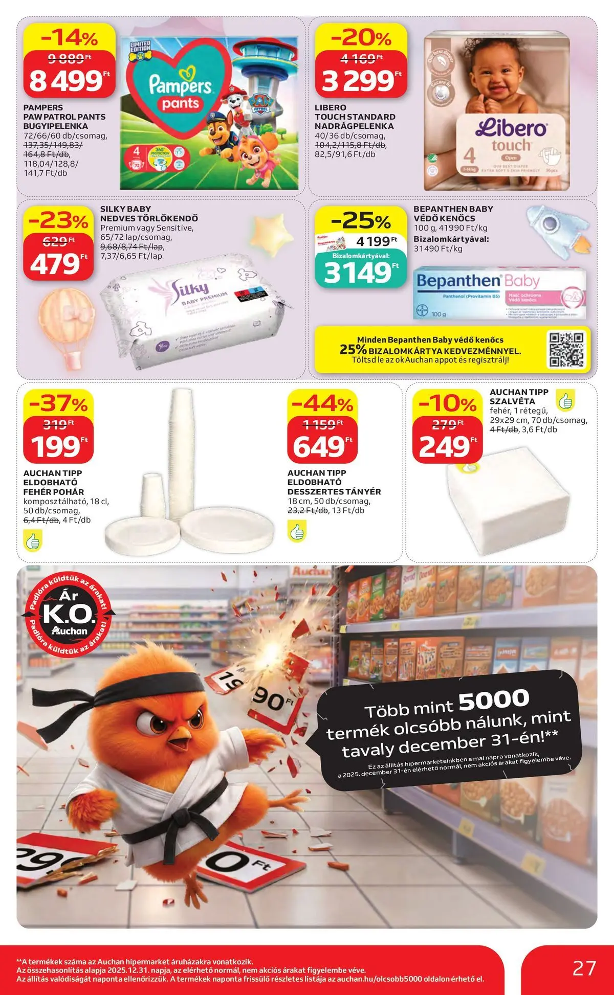 Auchan akciós újság Szolnok - 2026.07.30. -tól/töl > akció, lapozható szórólap 🛍️ | Oldal: 27 | Termékek: Pampers, Törlőkendő, Tányér, Pohár