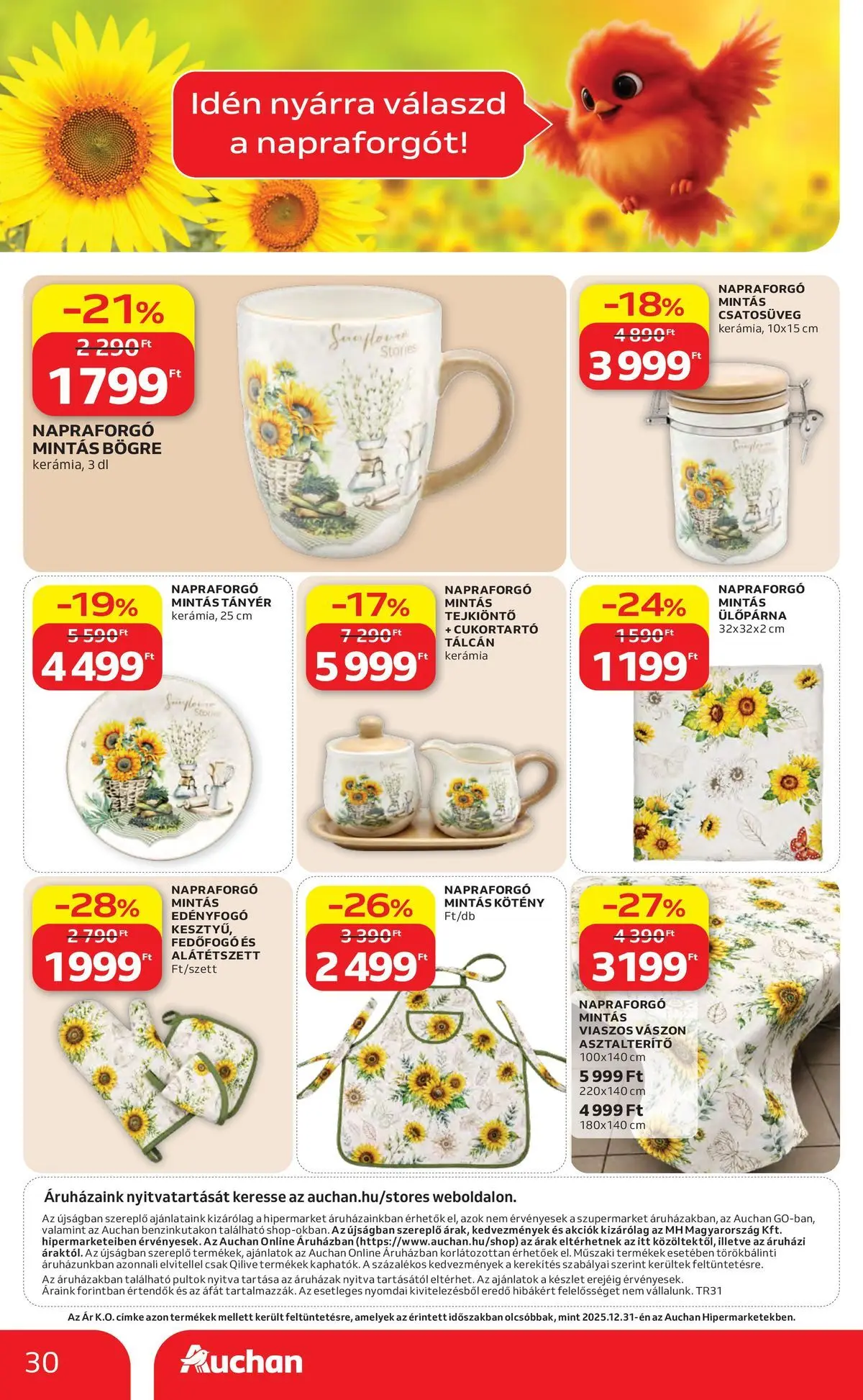 Auchan akciós újság Szolnok - 2026.07.30. -tól/töl > akció, lapozható szórólap 🛍️ | Oldal: 30 | Termékek: Bögre, Asztalterítő, Tányér, Ülőpárna