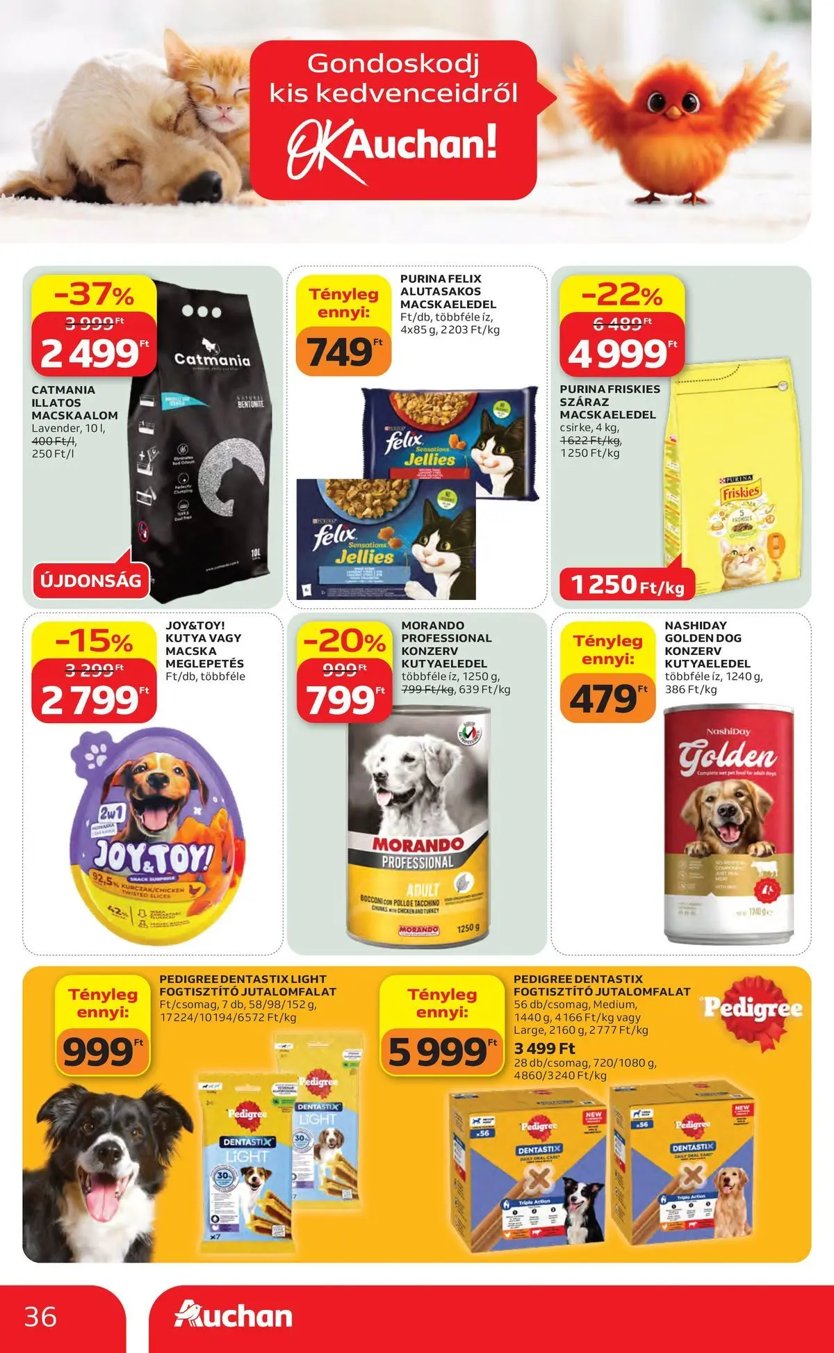 Auchan akciós újság Szolnok - 2026.07.30. -tól/töl > akció, lapozható szórólap 🛍️ | Oldal: 36 | Termékek: Macskaalom, Macskaeledel, Kutyaeledel, Macska konzerv