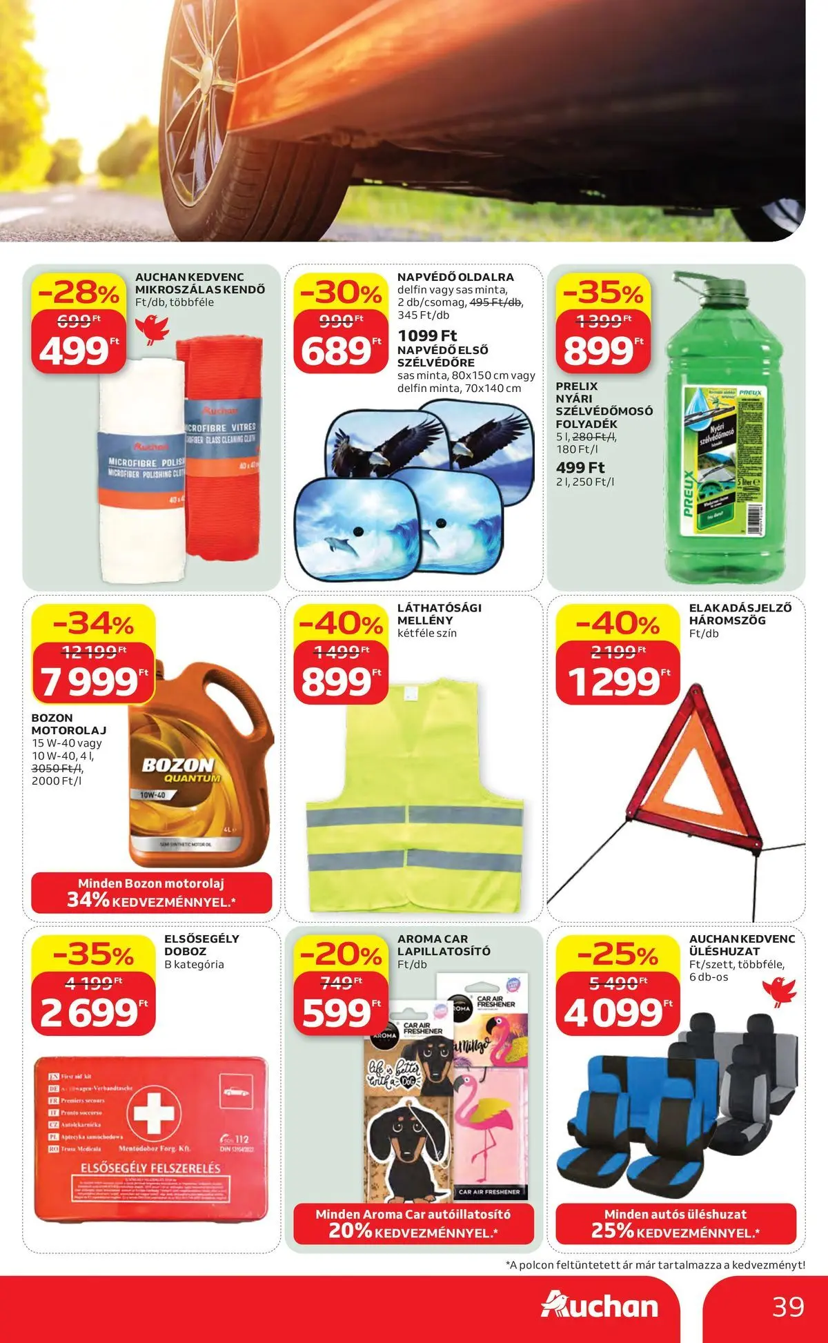 Auchan akciós újság Szolnok - 2026.07.30. -tól/töl > akció, lapozható szórólap 🛍️ | Oldal: 39 | Termékek: Kendő, Elsősegély doboz, Doboz, Motorolaj